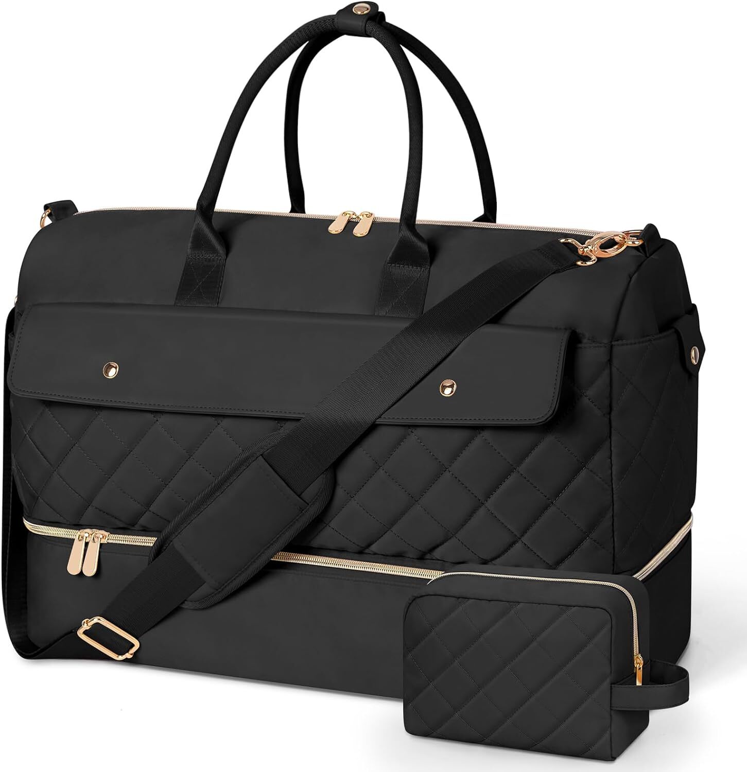Wedama Weekender Bags for Women, Large Travel Duffel Bag with Shoe Black