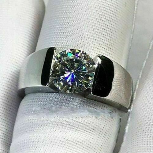 Round Cut Lab-Created 2.10 Ct White Diamond Wedding Ring 925 Sterling Silver