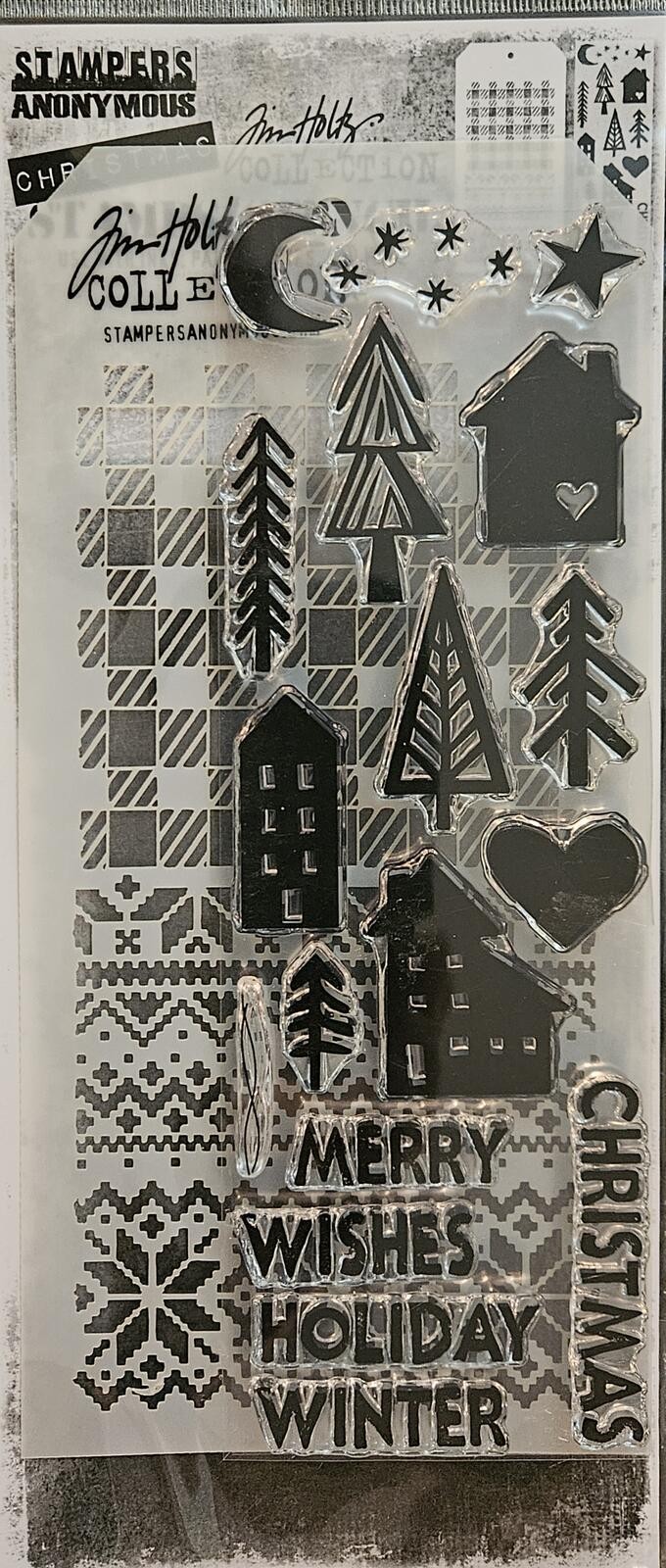 THMM187 Tim Holtz Christmas Stamps Stencil Festive Print Holiday Knit Gingham