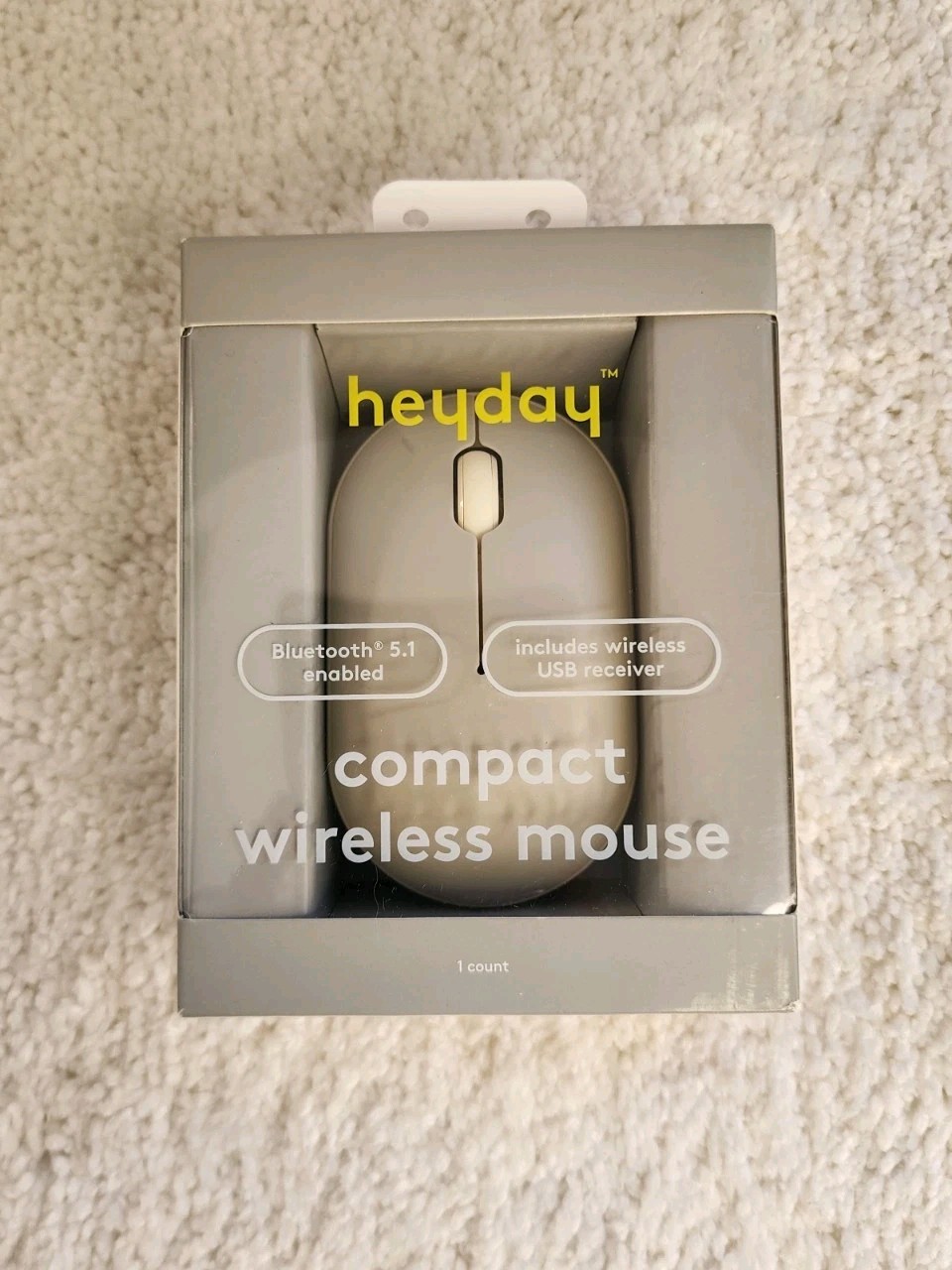 Heyday Gray Compact Bluetooth Wireless Mouse USB Receiver NIB