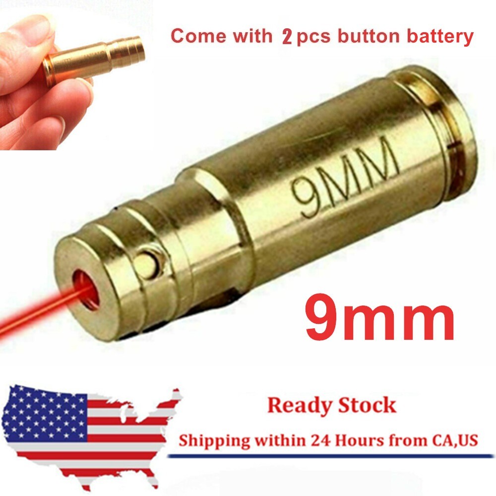 Brass CAL 9mm Red Laser Bore Sight Cartridge Bullet Shap Boresighter w/ Battery