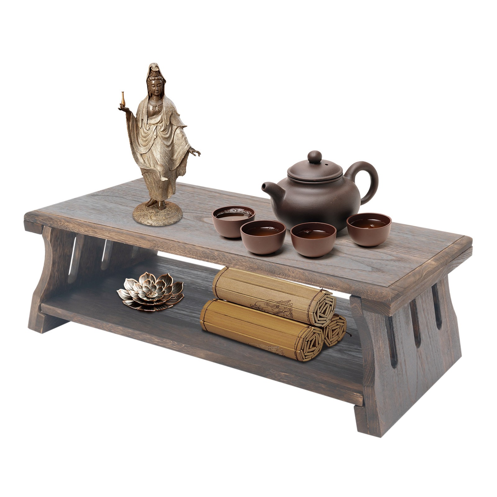 Foldable 2-Tier Altar Meditation Table Carbonized Wood 60×30×20 cm
