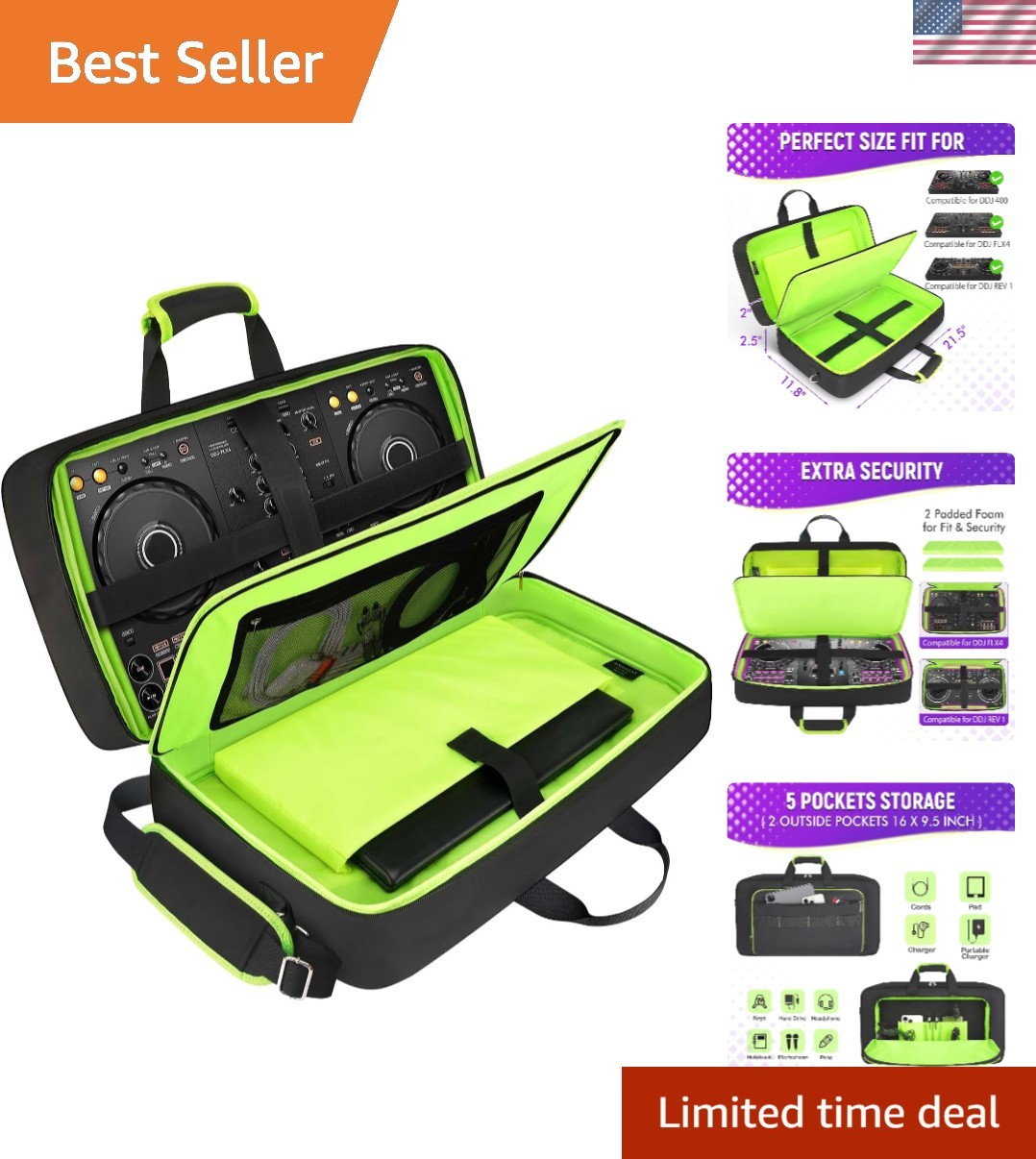 DJ Controller Case for DDJ /400/ with Laptop Compartment | Padded DJ Controll...