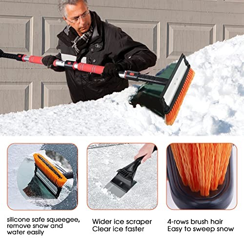 6.4" Extendable Ice Scraper Snow Brush with Squeegee for Windshield Large 2
