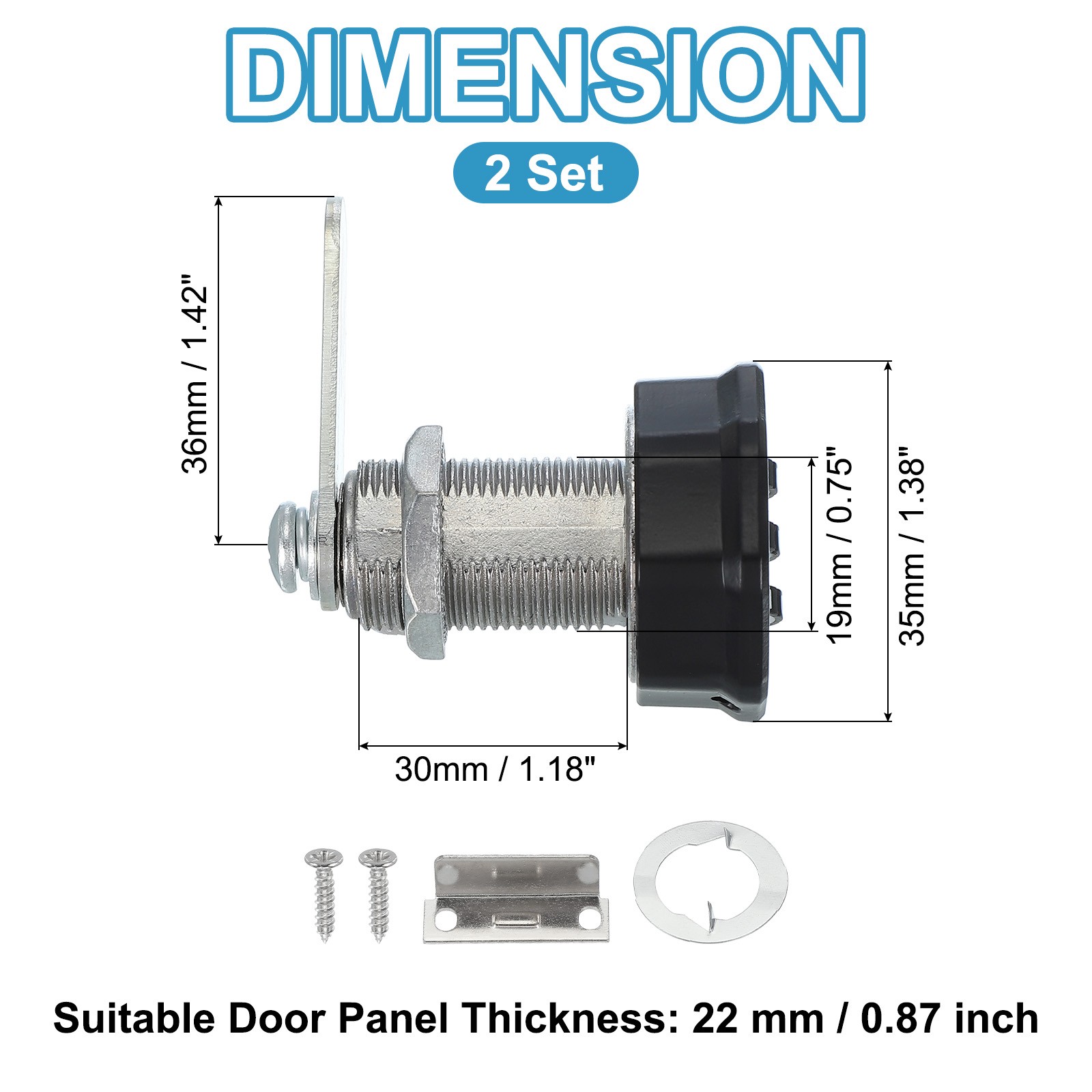 2Pcs 1-3/16" Combination Cabinet Cam Lock Cylinder Password Coded Lock Black