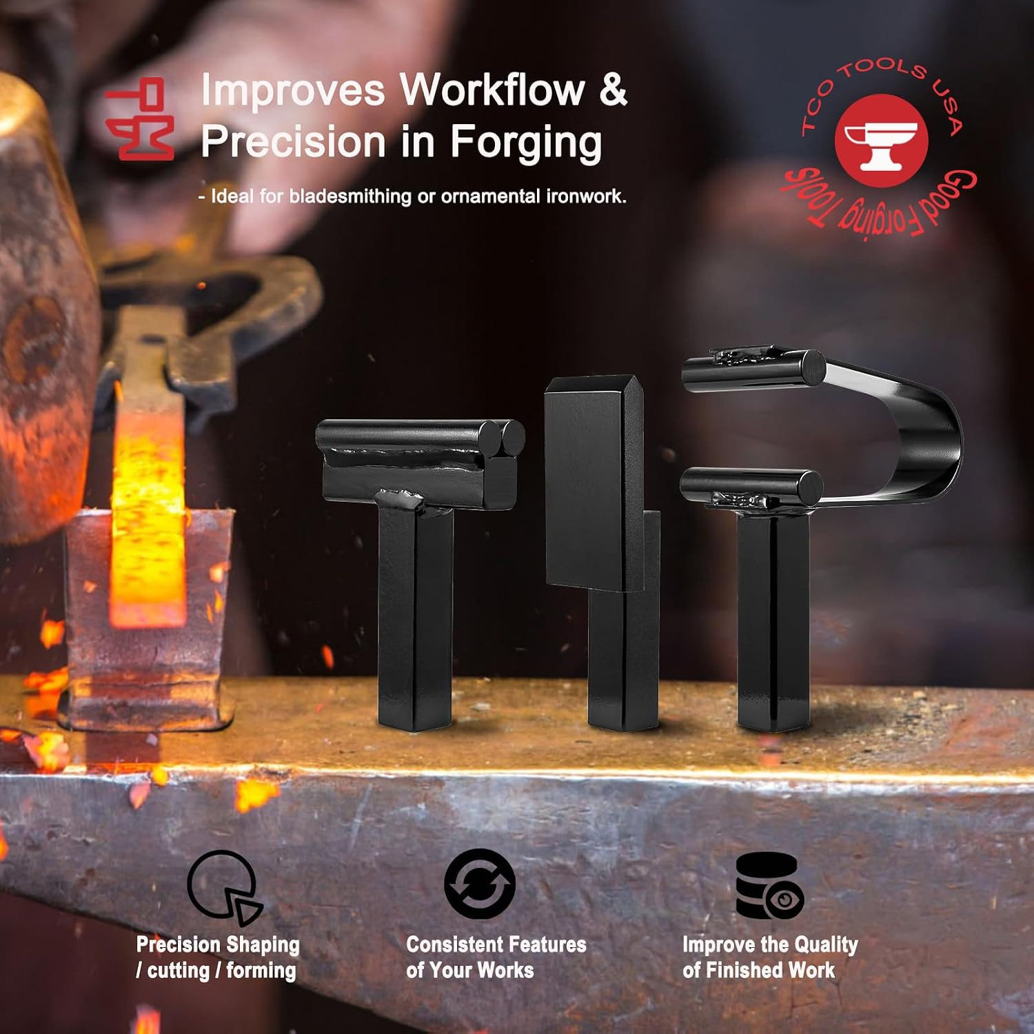 Blacksmith Anvil Forge Hardy Tool Set 3/4" – 3 Pcs Hot Cut, Creasing Stake