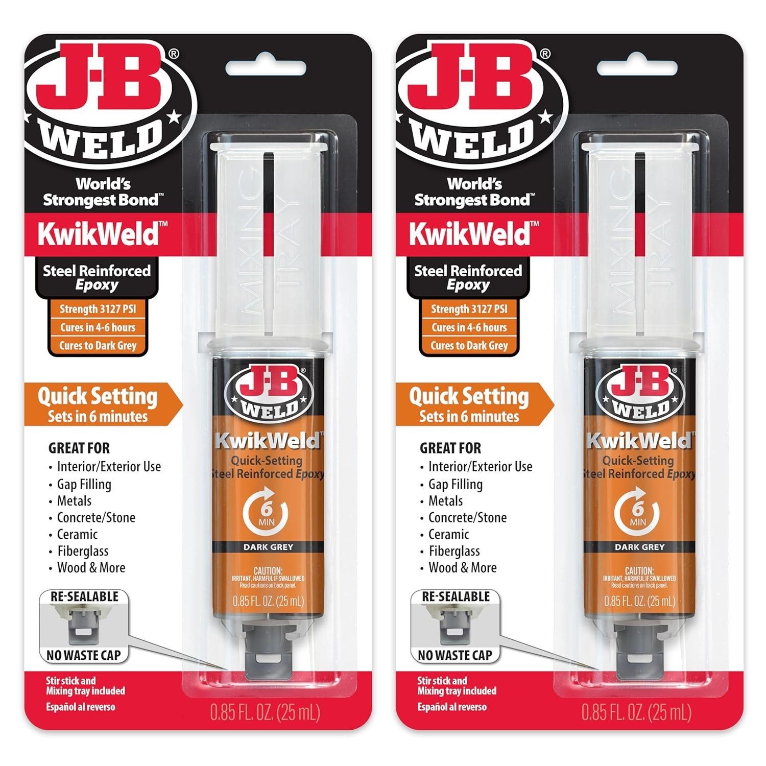 Epoxy Adhesive KwikWeld - Fast Setting 6 Minute Cure, 3127 PSI Strength, 2 Pack