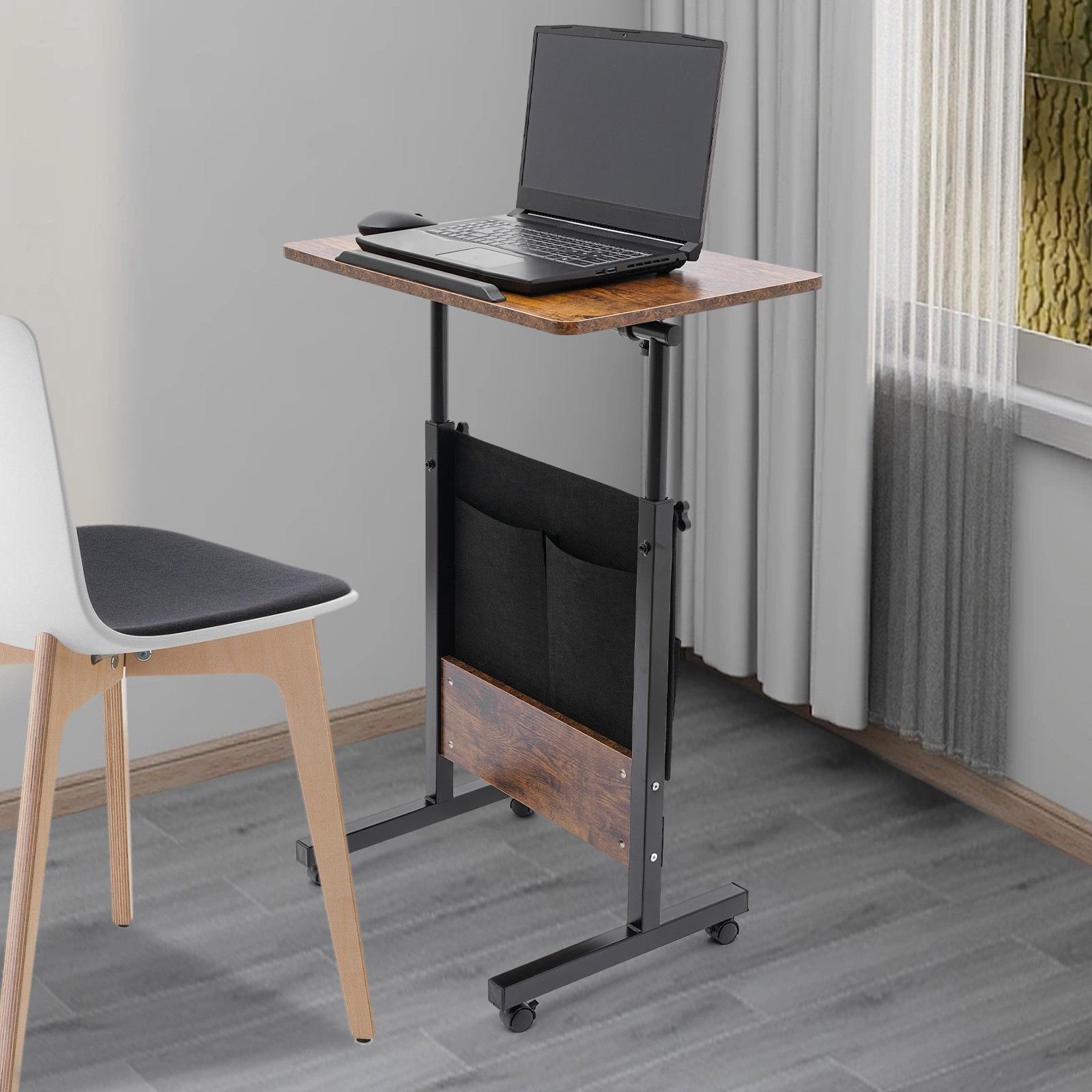 Rolling Adjustable Laptop Desk 32-47in Mobile Standing Table w/ Storage