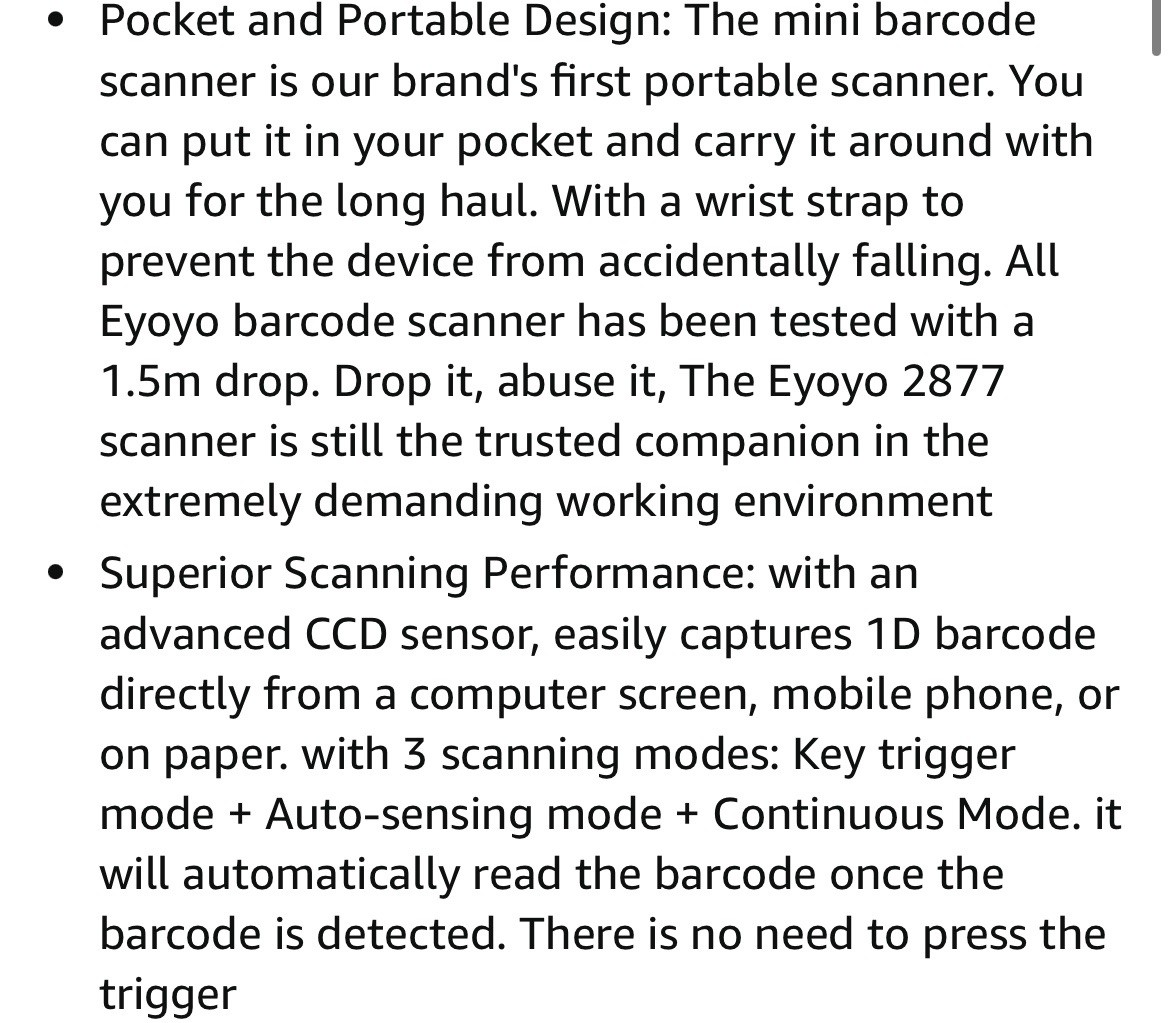 Eyoyo Mini 1D Wireless Barcode Scanner Bluetooth Fit For iPhone Android Windows