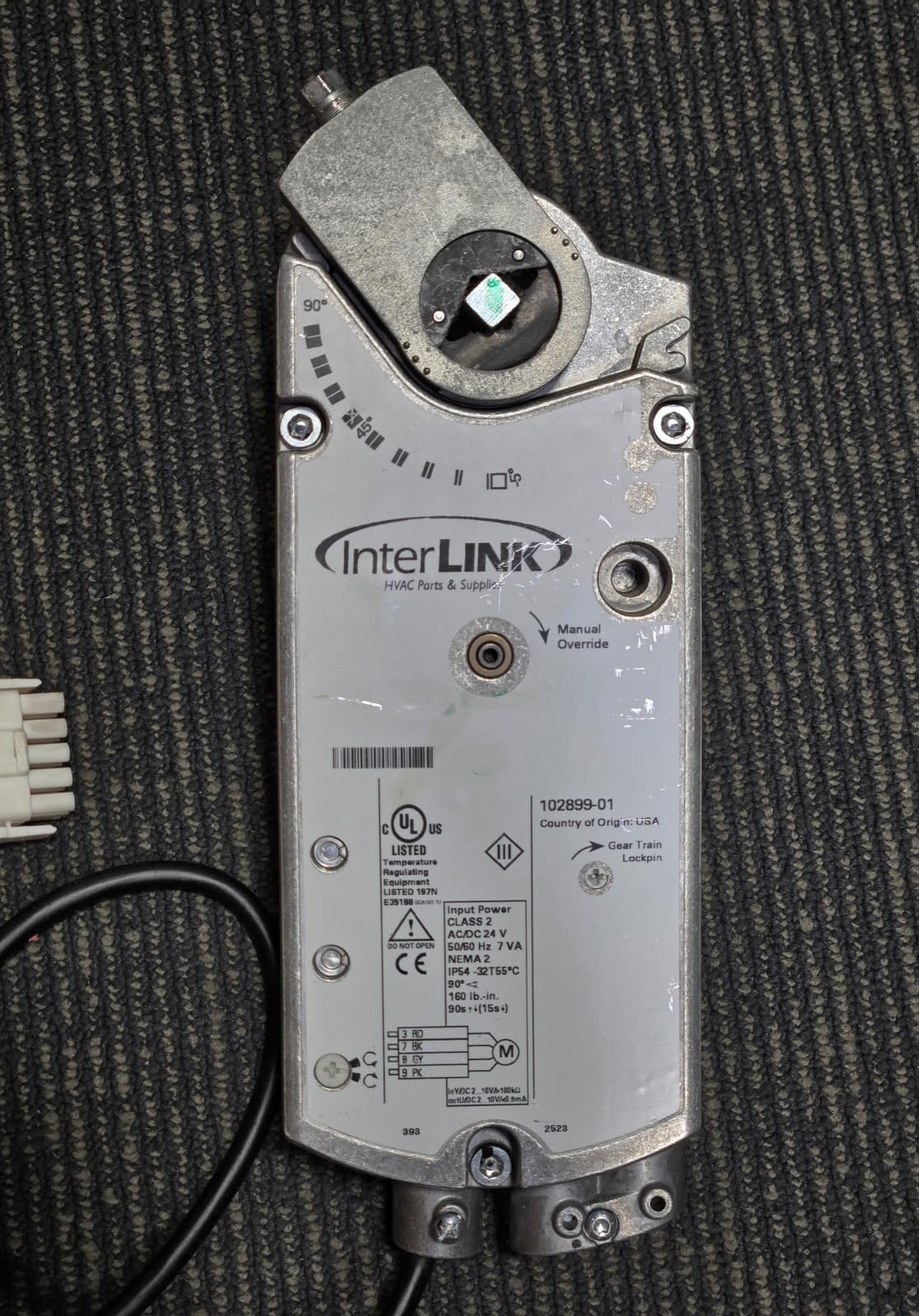 InterLink 102899-01 HVAC Damper Actuator 24V AC/DC 160 lb-in