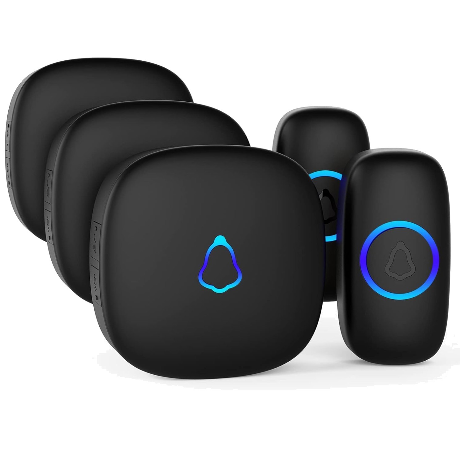 Modern Black Wireless Doorbell - 3 Receivers, 58 Chimes, LED