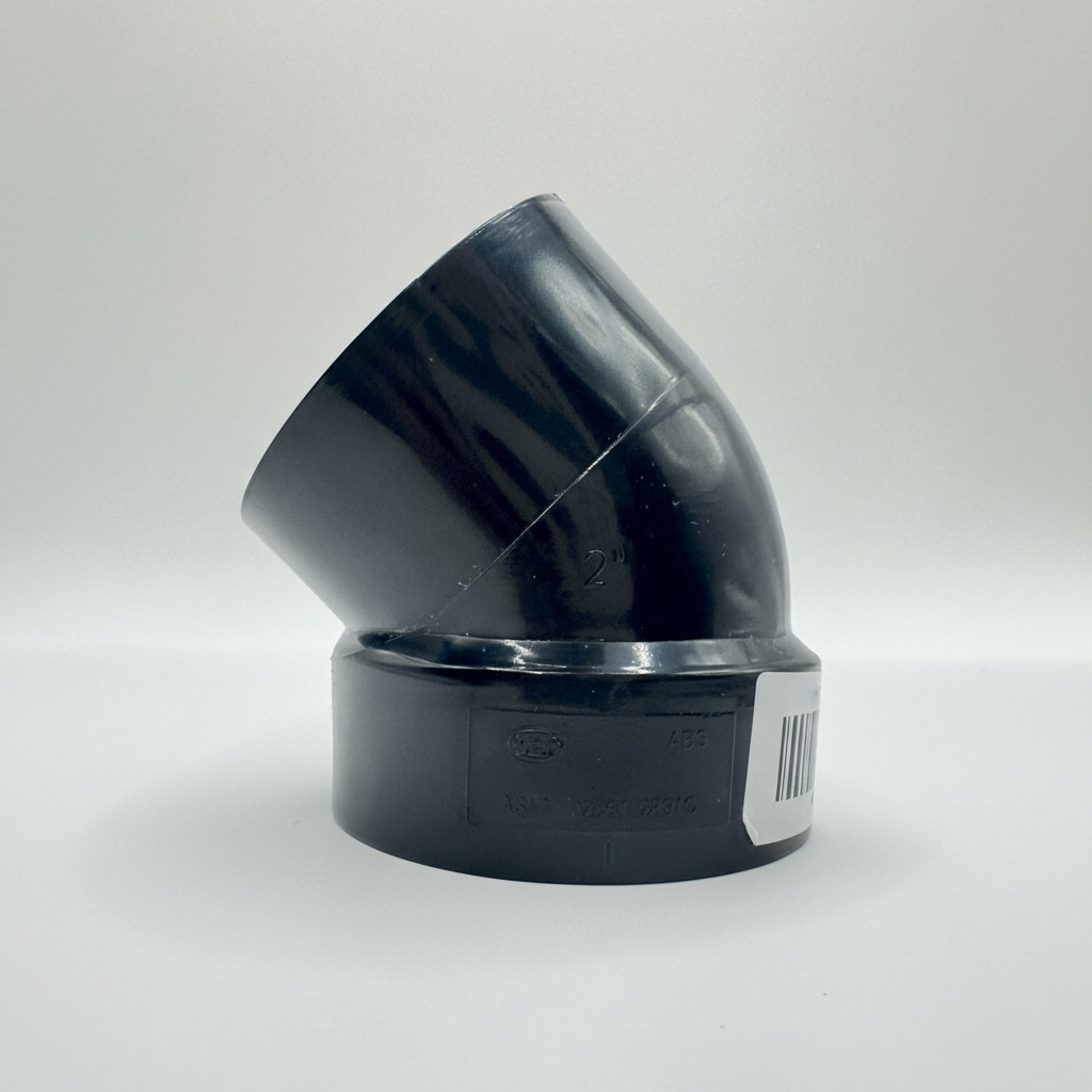 ABS DWV 45° Street Elbow (1/8 Bend), Spigot x Hub, Available in 1-1/2" to 4"