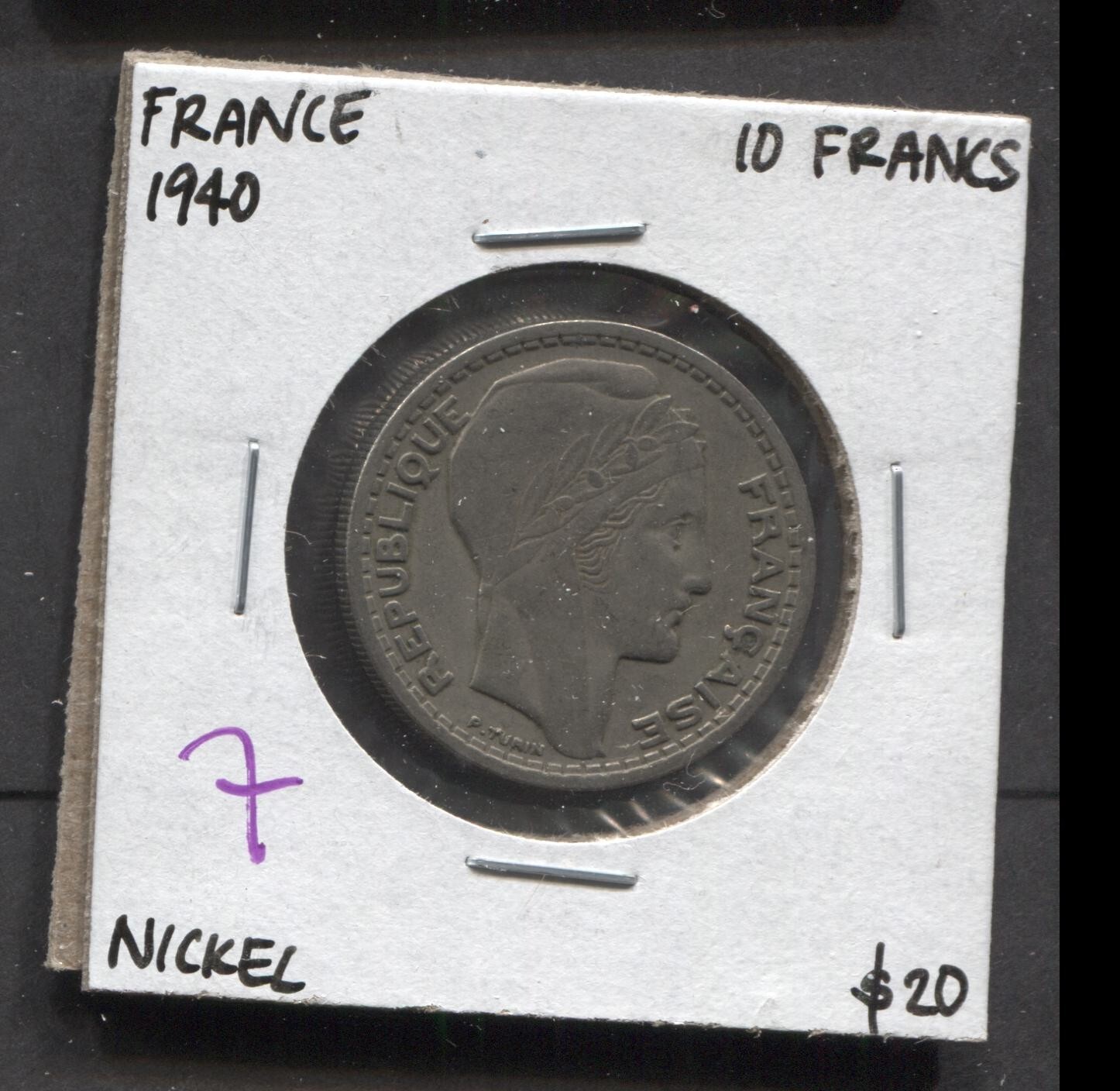 1940-France- 10 Franks- Nickel