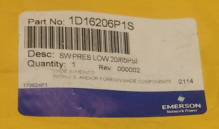 New Emerson 1D16206P1S Low Pressure Switch 20/65 PSI