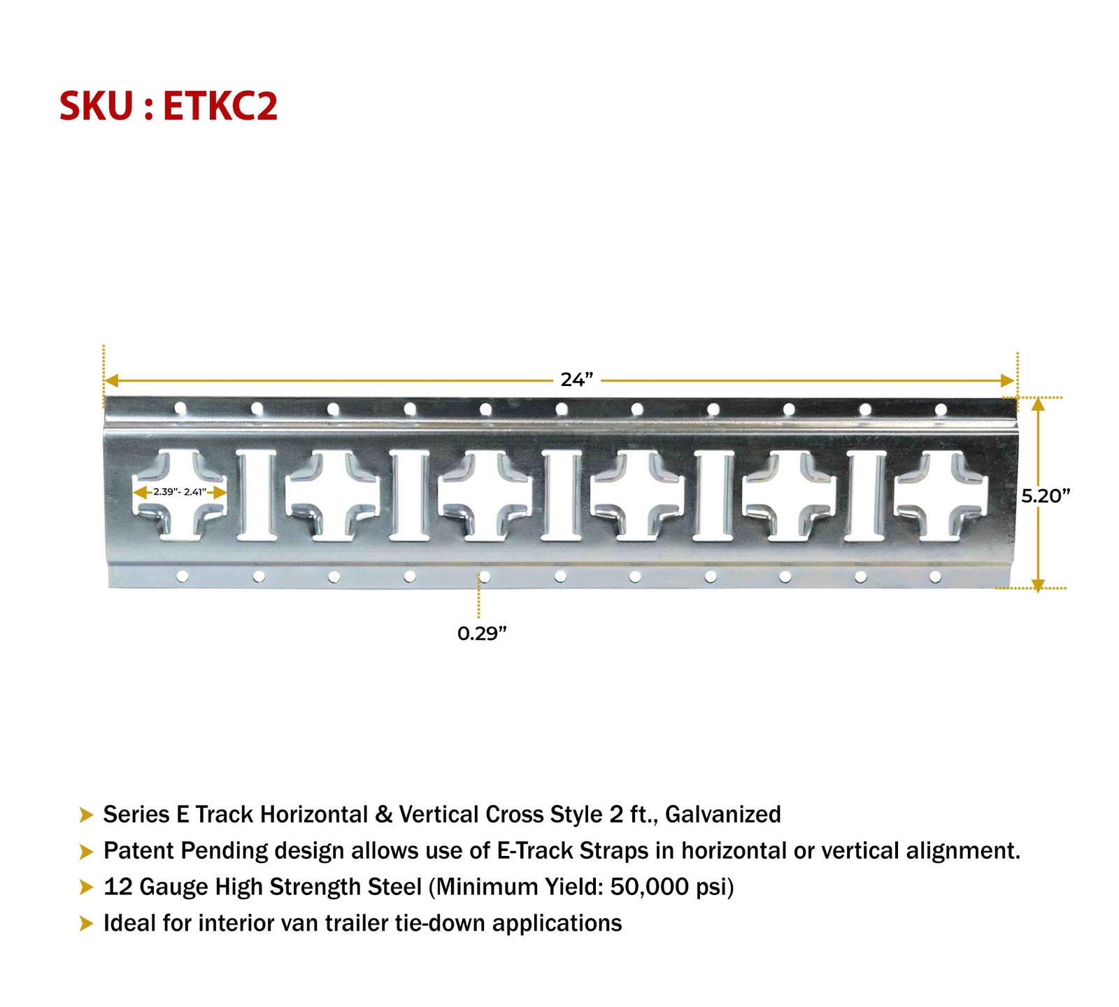 (4 Pack) 2' E Track Horizontal & Vertical Cross Galvanized Trailer Truck