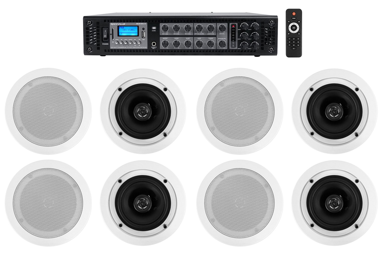 Home Audio System+8) 5.25" White Ceiling Speakers 4 Bedroom/Living Room/Bathroom