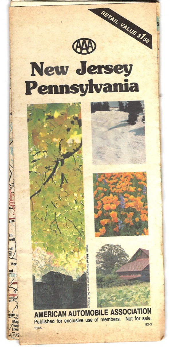 Map - AAA New Jersey / Pennsylvania 1982 Highway Map Vintage