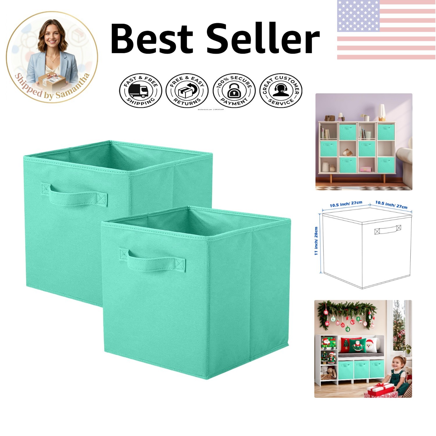 Lightweight and Stylish Mint Green Foldable Storage Cubes for Any Room - 2 Pack