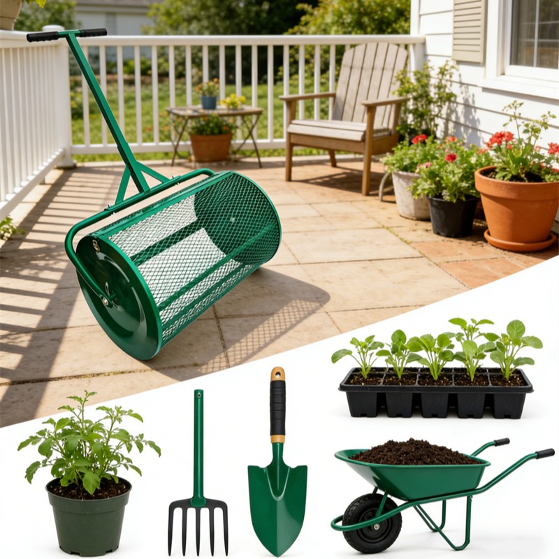 24'' Compost & Peat Moss Spreader Roller Top Dressing Lawn and Garden Spreader