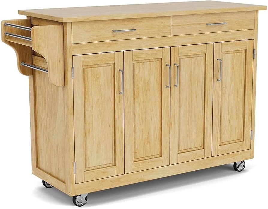 Natural Wood Kitchen Cart with Towel Rack