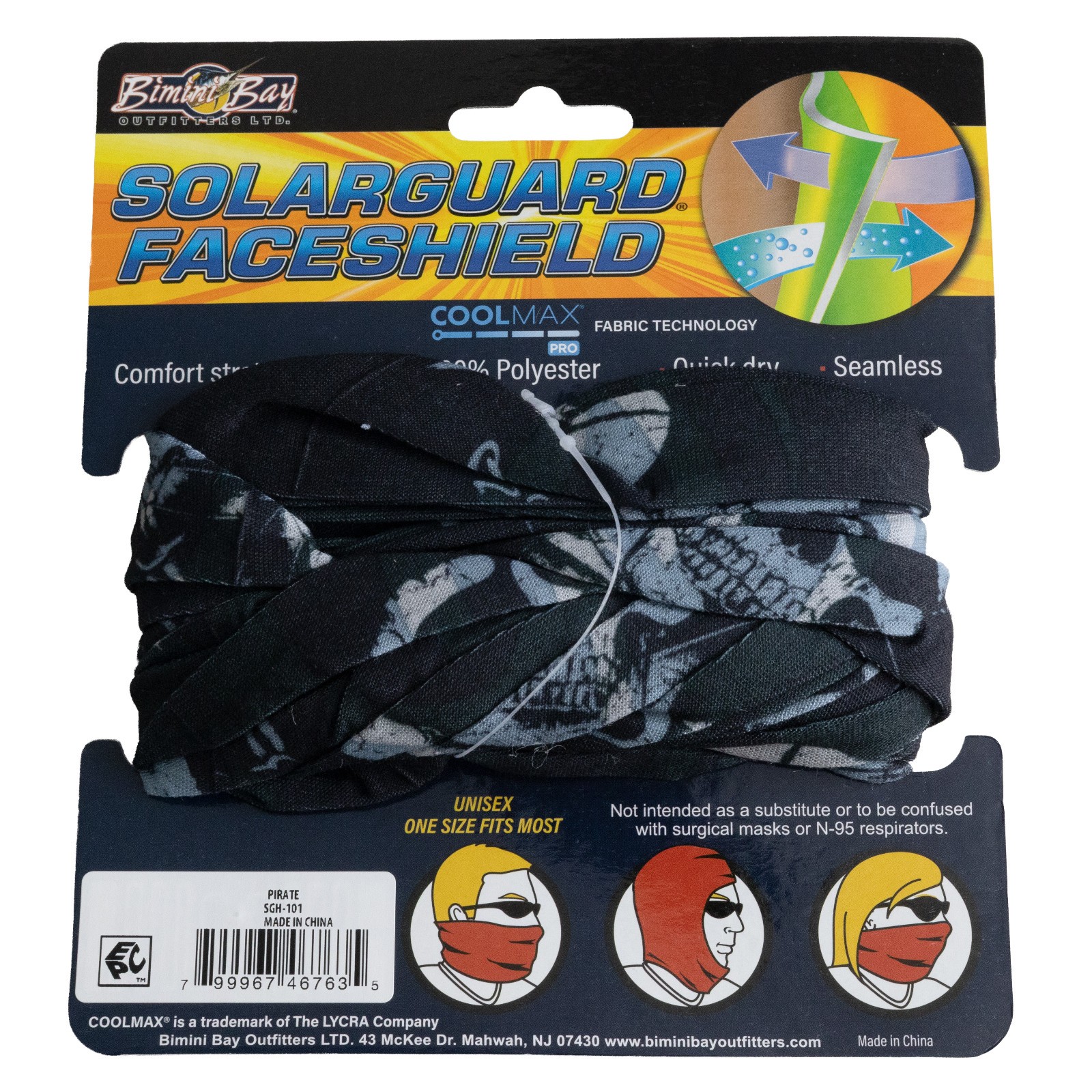 Bimini Bay Solarguard Faceshield Coolmax UPF Sun Protection Pirate Pattern