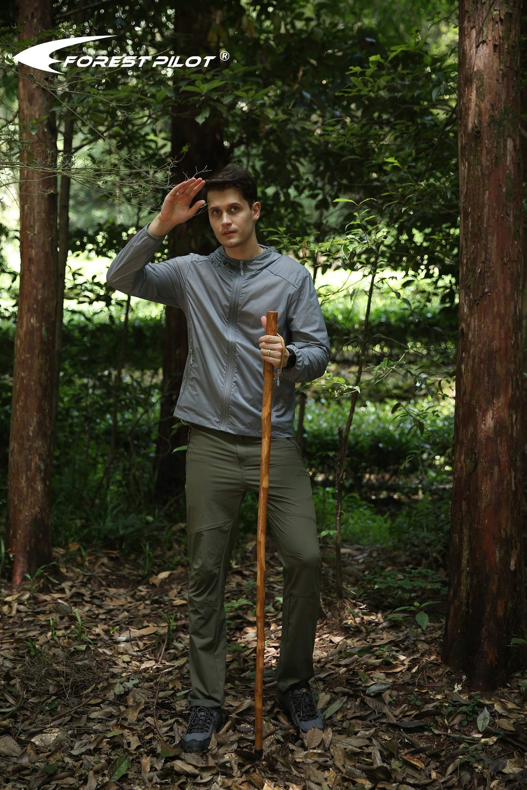 Bark-Keeping Clumpy Pattern Wooden Walking Stick with a Compass (Nature Color...