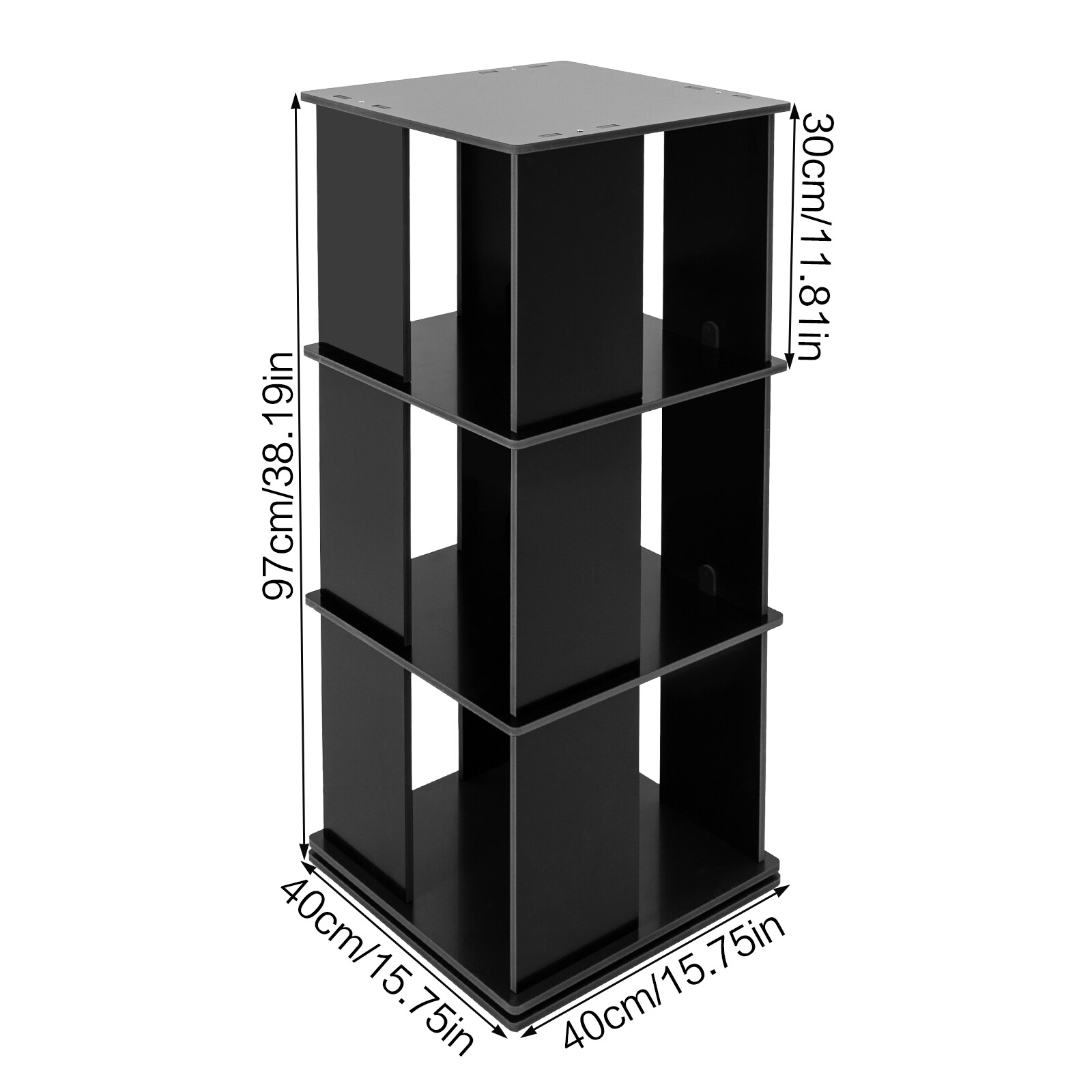3 layers 360° Rotating Bookshelf Display FreeStanding Wood Bookcase Storage Rack