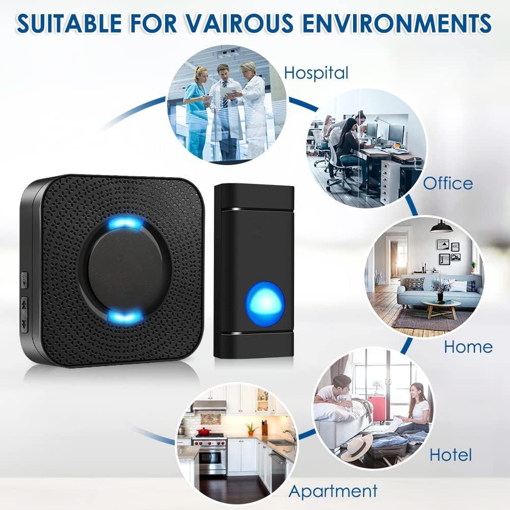 Wireless Doorbell- Waterproof-1300 ft Range-58 Melodies-5 Volume Level-LED Flash