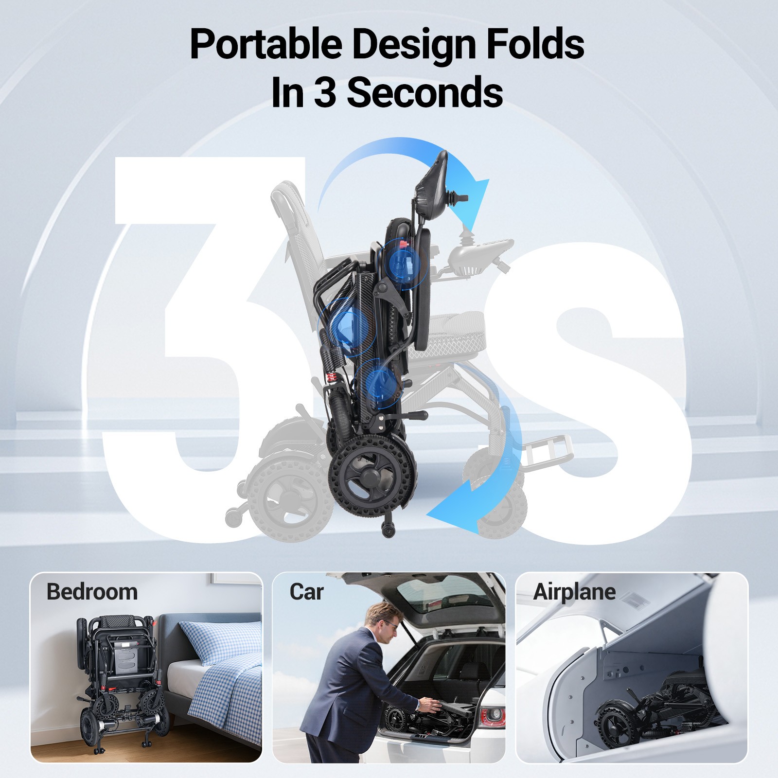 Used 35lbs Lightweight Electric Wheelchair with Wide Seat 18.5" 12Ah Foldable
