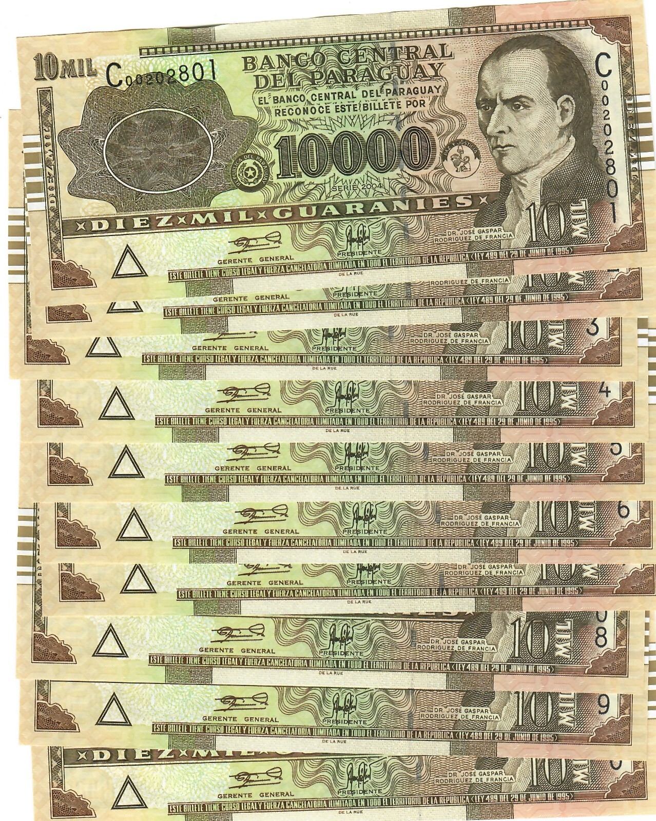 Paraguay 10x 10000 Guaranies 2004 UNC