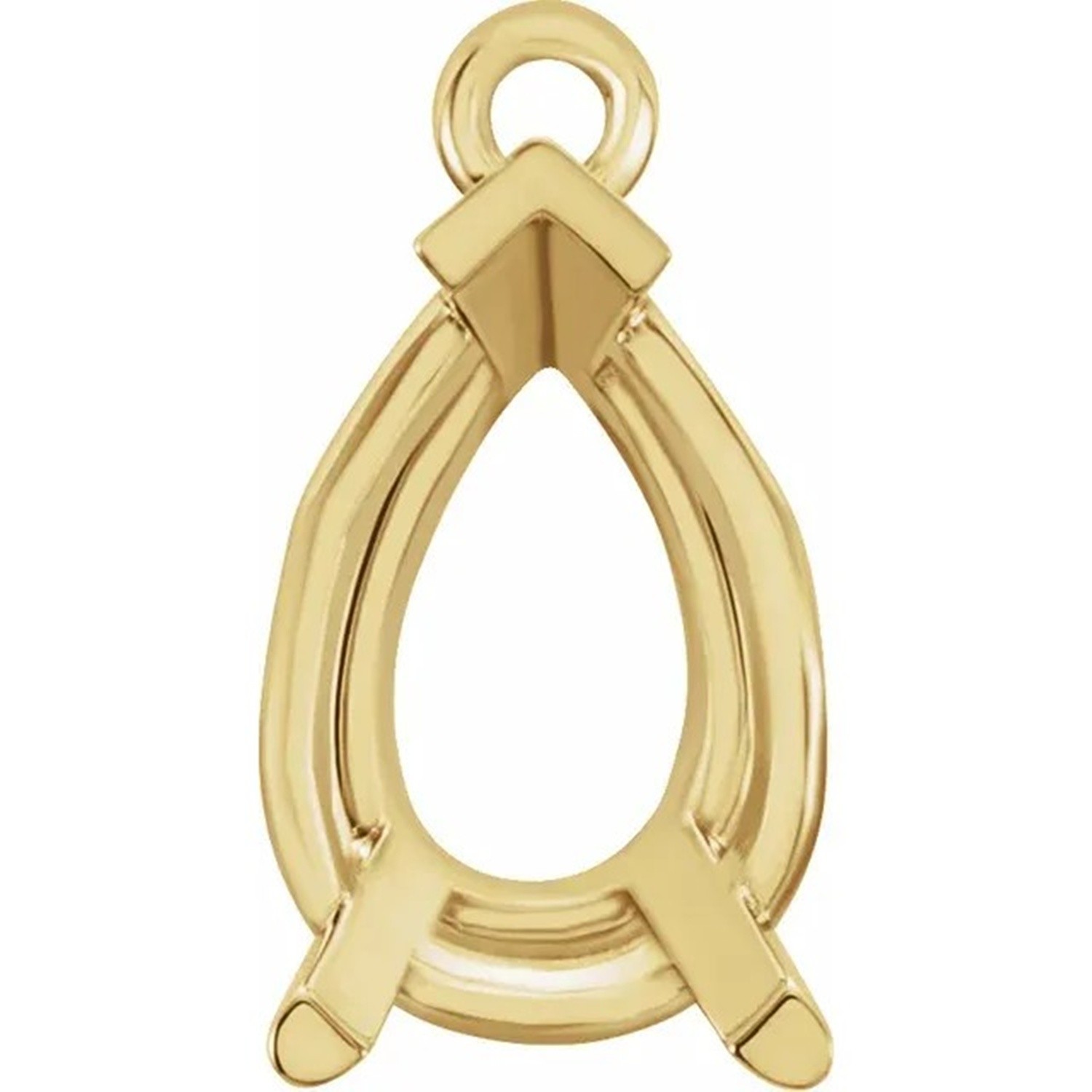 Pear Cut Dangle Mounting in Solid 14K Yellow Gold V End Prong Basket Setting USA