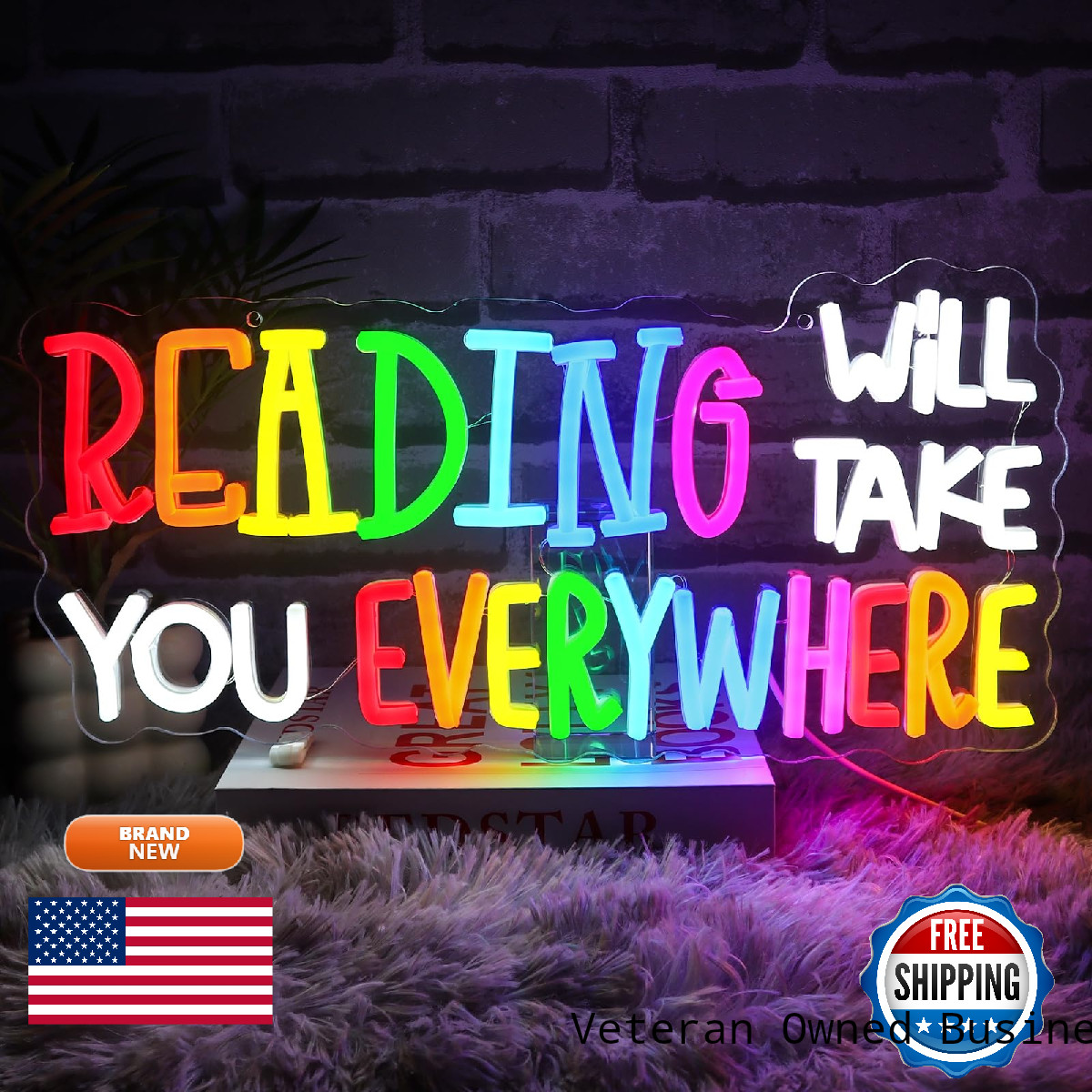 Folkive Reading Will Take You Everywhere Neon Sign For Wall Decor Dimmable