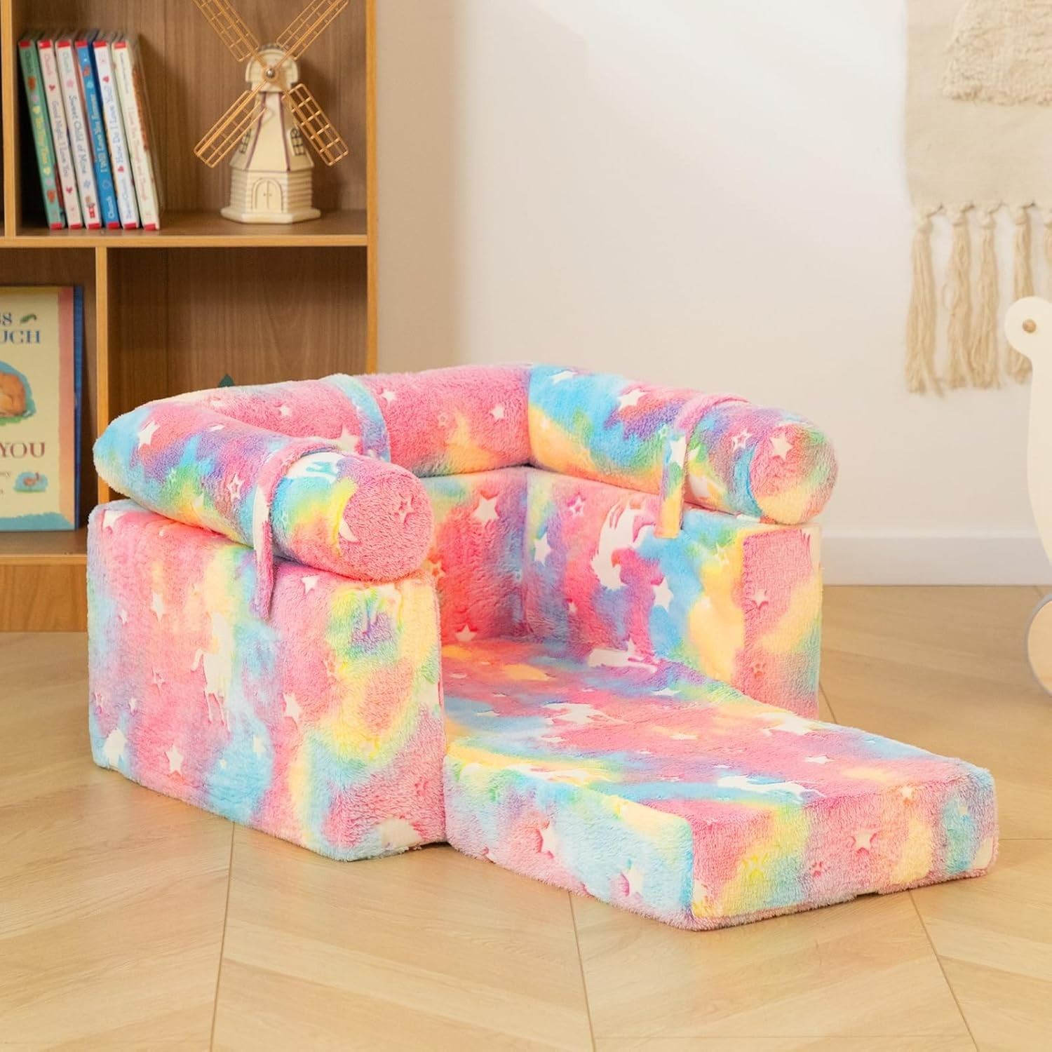 2-In-1 Flip Detachable Bolster Kids Sofa, Toddler Cuddly Reading Couch, Unicorn