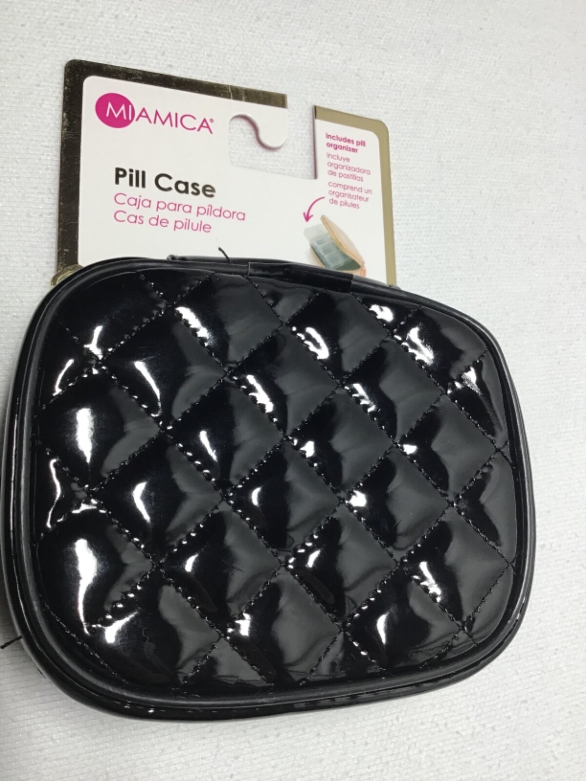 MIAMICA  PILL CASE BLACK PATENT WITH 8 SECTION PILL ORGANIZER NIP