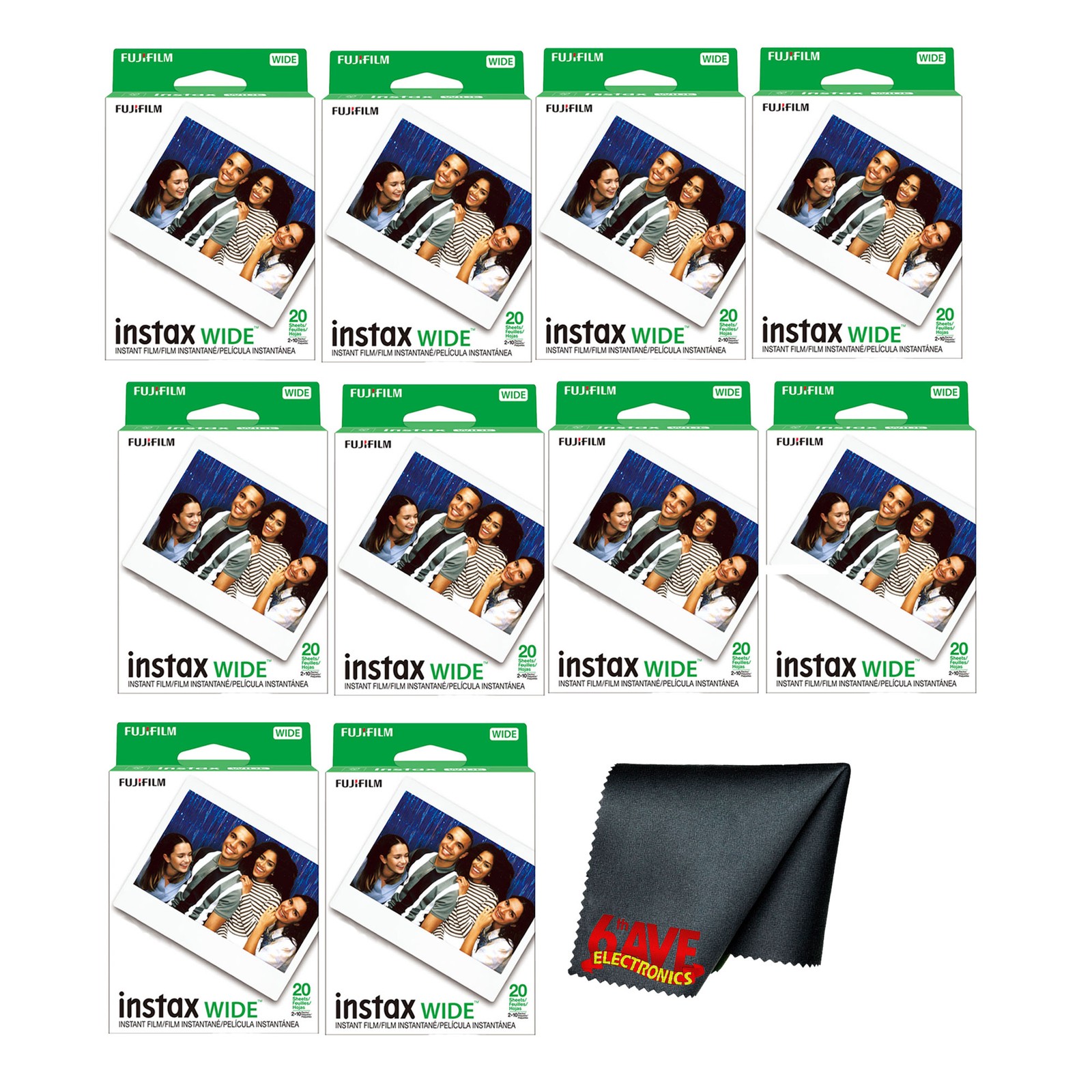 Fujifilm Instax Wide Instant Film, 200 Exposures w/ Cleaning Cloth