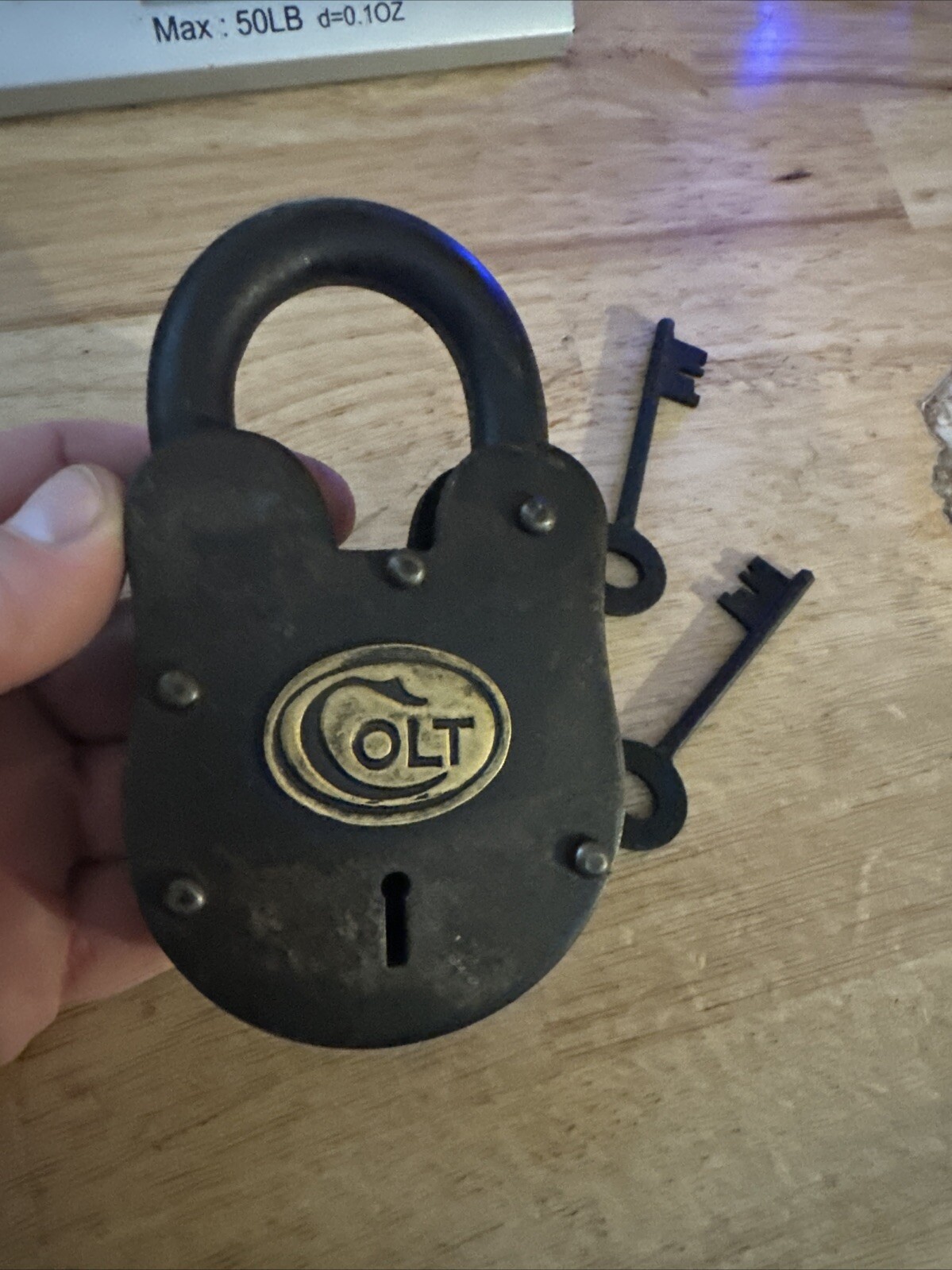 Colt Rifle Padlock Lock Key Set Patina Brass Plate Gunsmith Rifle Collector GIFT