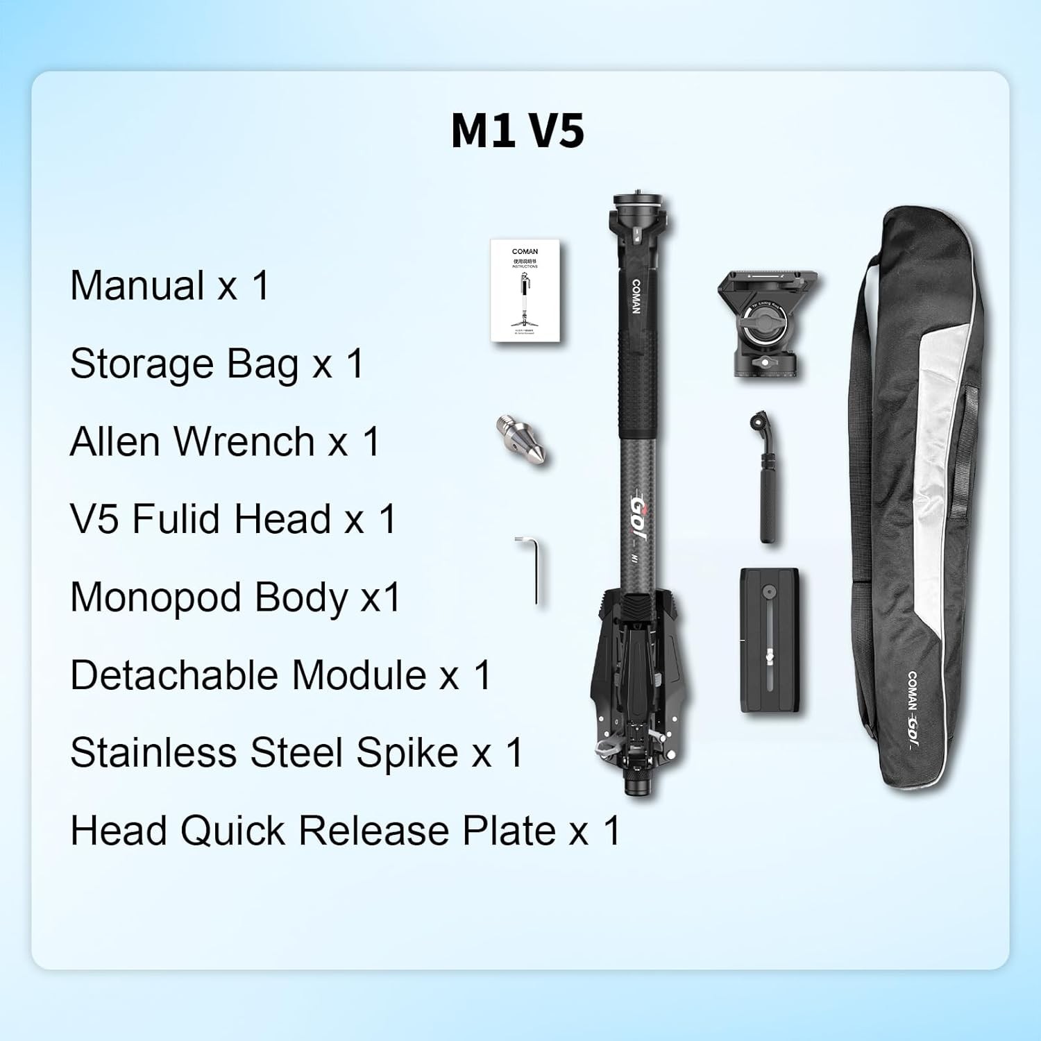 COMAN M1 M1V5 Portable Carbon Fiber Camera Monopod Lightweight Quick Released
