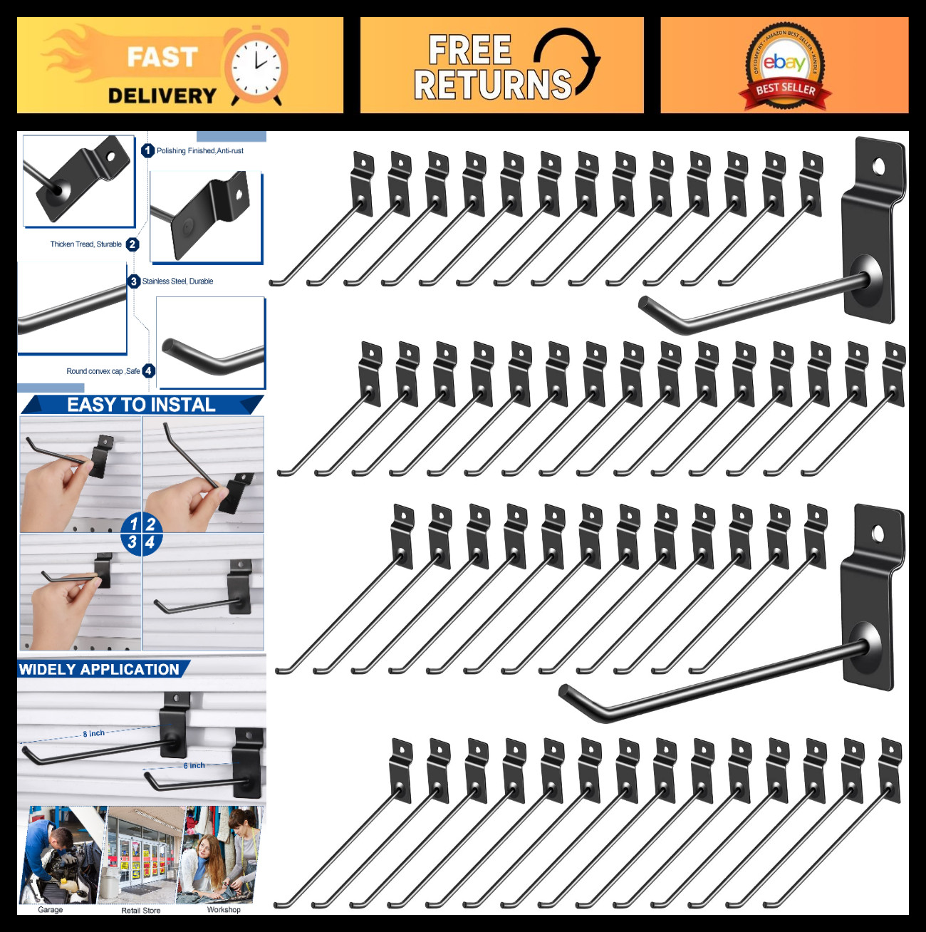 100 Pack Heavy Duty Slatwall Hooks - Metal Pegboard Hangers for Retail Display,