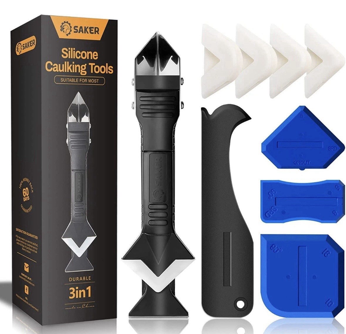 Saker Silicone Caulking Kit 3in1 Sealant Finishing Tool Grout Remover Scraper