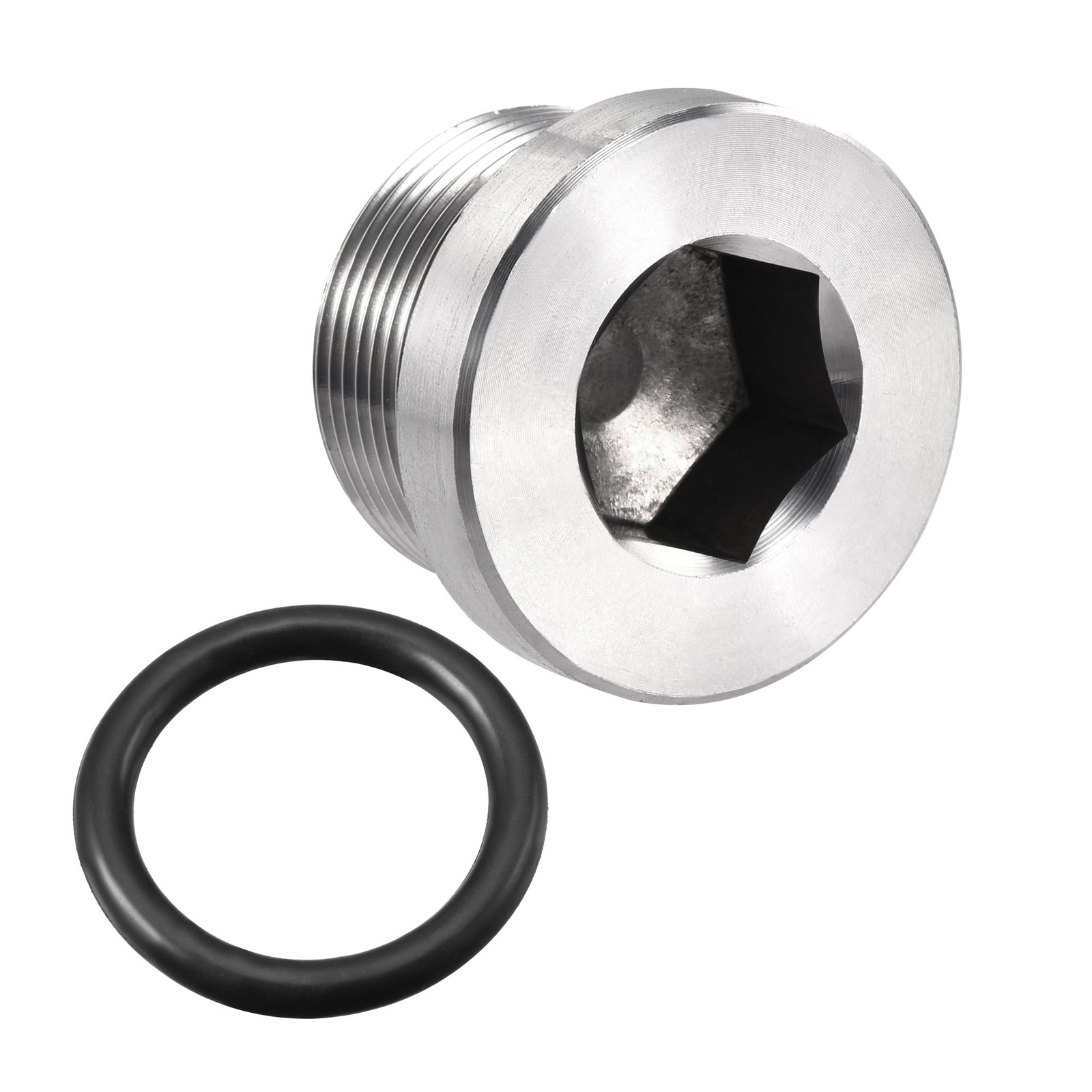 M30x1.5 Pipe Fitting Plug Stainless Steel Inner Hex Head w Seal Ring