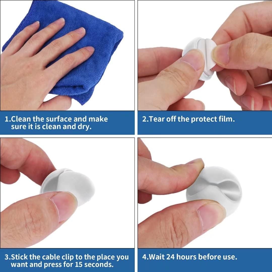 CHEFBEE 8 Pack Adhesive Cable Clips, Cord Holder Organizer White