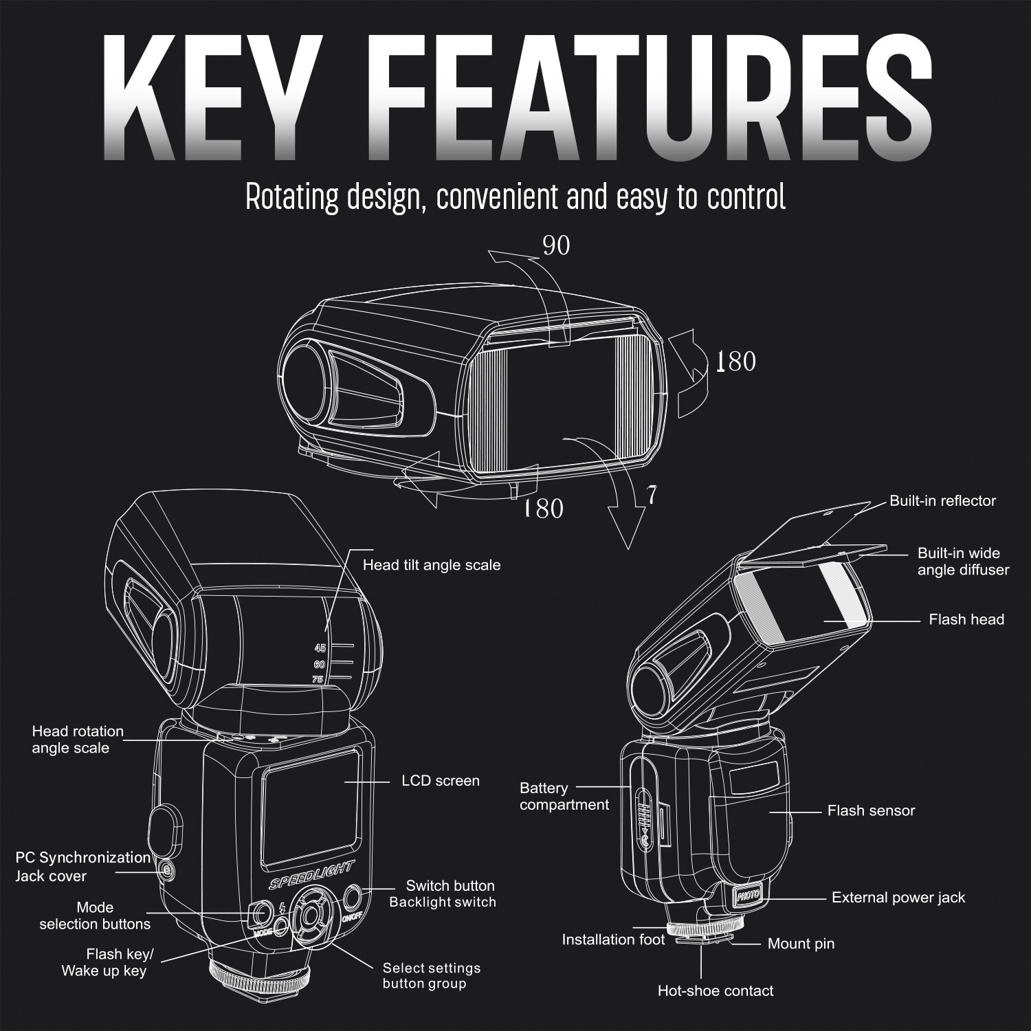 Universal Auto Flash w/ LCD Display by Ultimaxx - 8PC Accessory Bundle