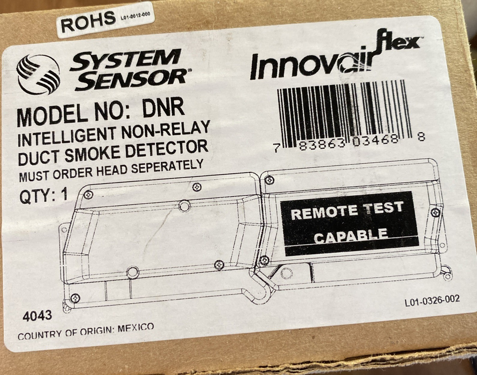 System Sensor DNR Intelligent Non-Relay Duct Smoke Detector Remote Test Capable