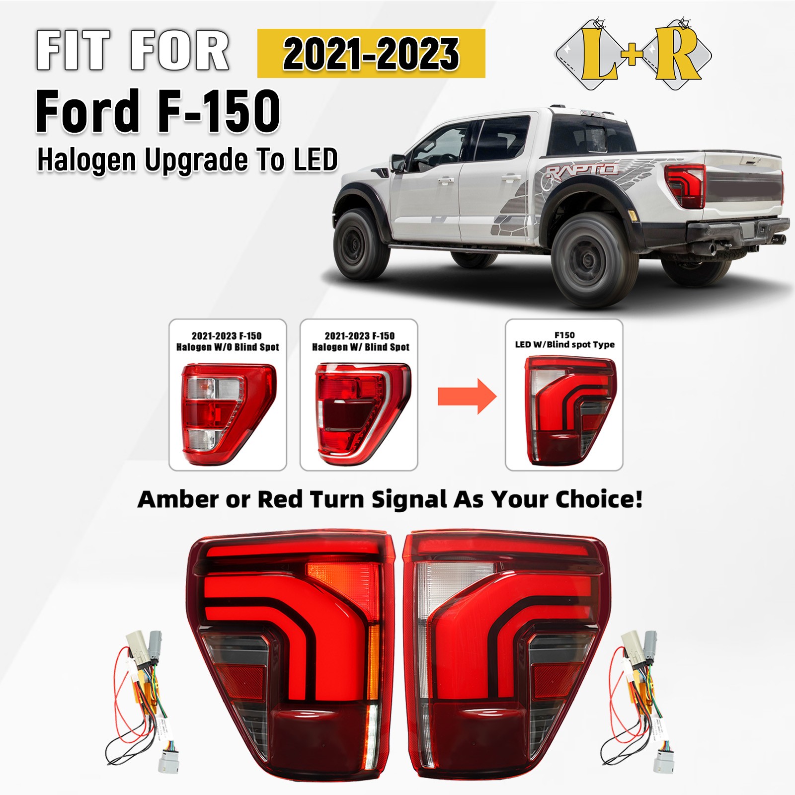 Halogen Upgrade LED Tail Lights For 2021-2023 Ford F-150 Left+Right Brake Lamp