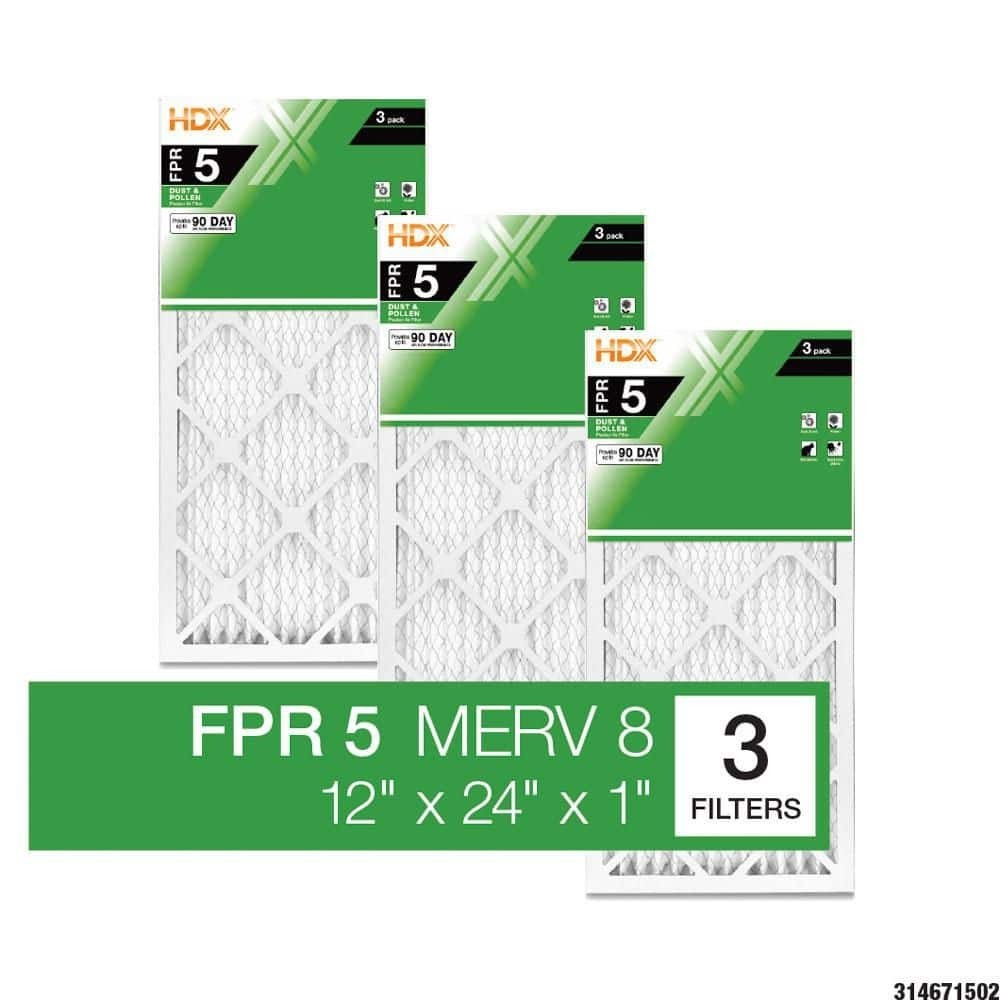 12 x 24 x 1 Standard Pleated Air Filter FPR 5, 3-Pack, Air Filters Replacement