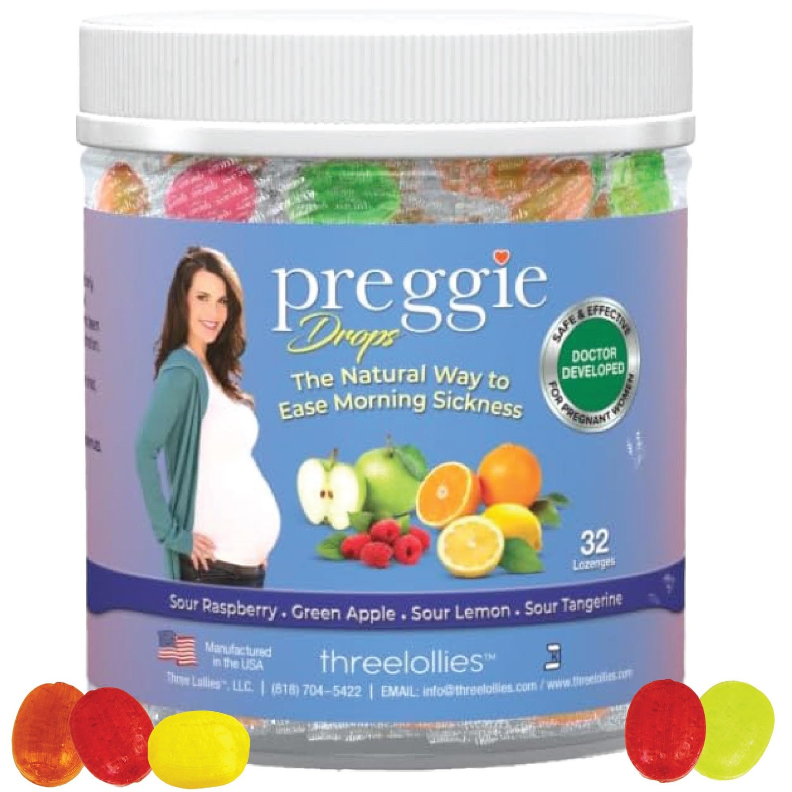 Preggie Pop Drops Pregnancy Nausea Relief Morning Sickness Candy with Essenti...