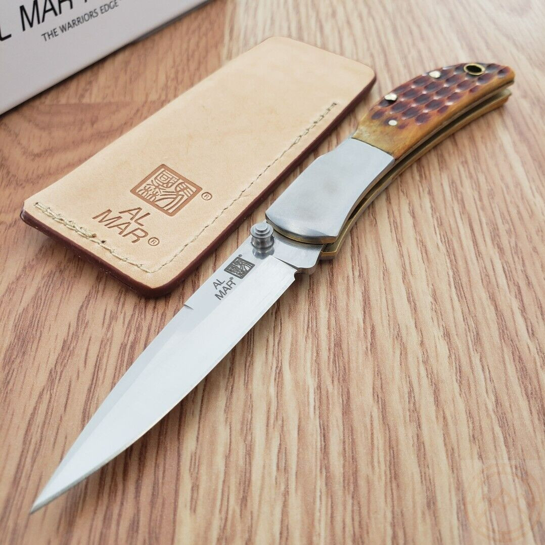 Al Mar Hawk Folding Knife 2.5" AUS-8 Steel Talon Blade Honey Jigged Bone Handle