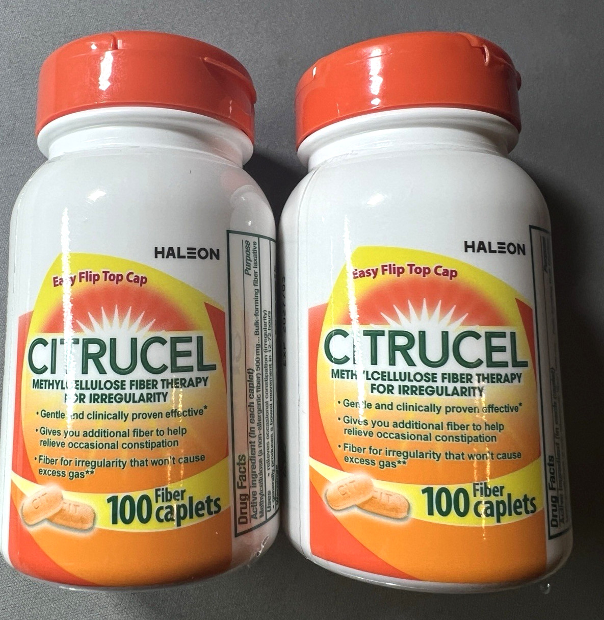 2 Bottles CITRUCEL Fiber Therapy for Irregularity 100 Fiber Caplets Each 3/2027
