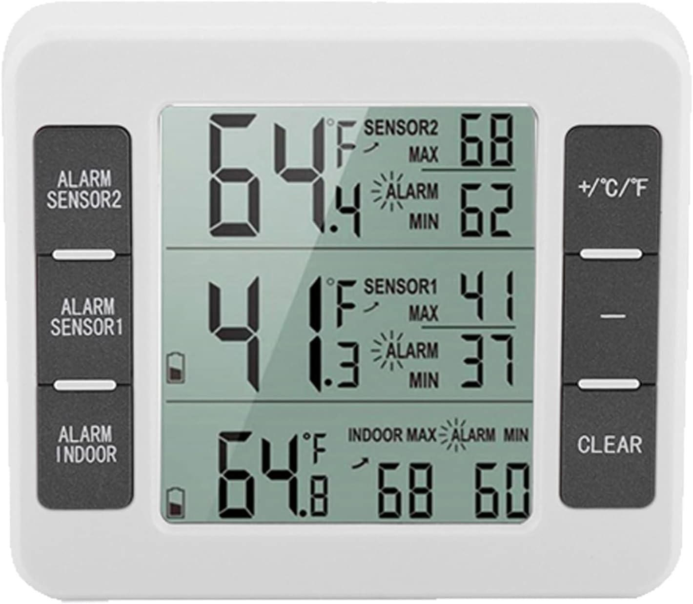 Digital Fridge Freezer Thermometer With Temperature Warning Alarm Max Min ℃/℉