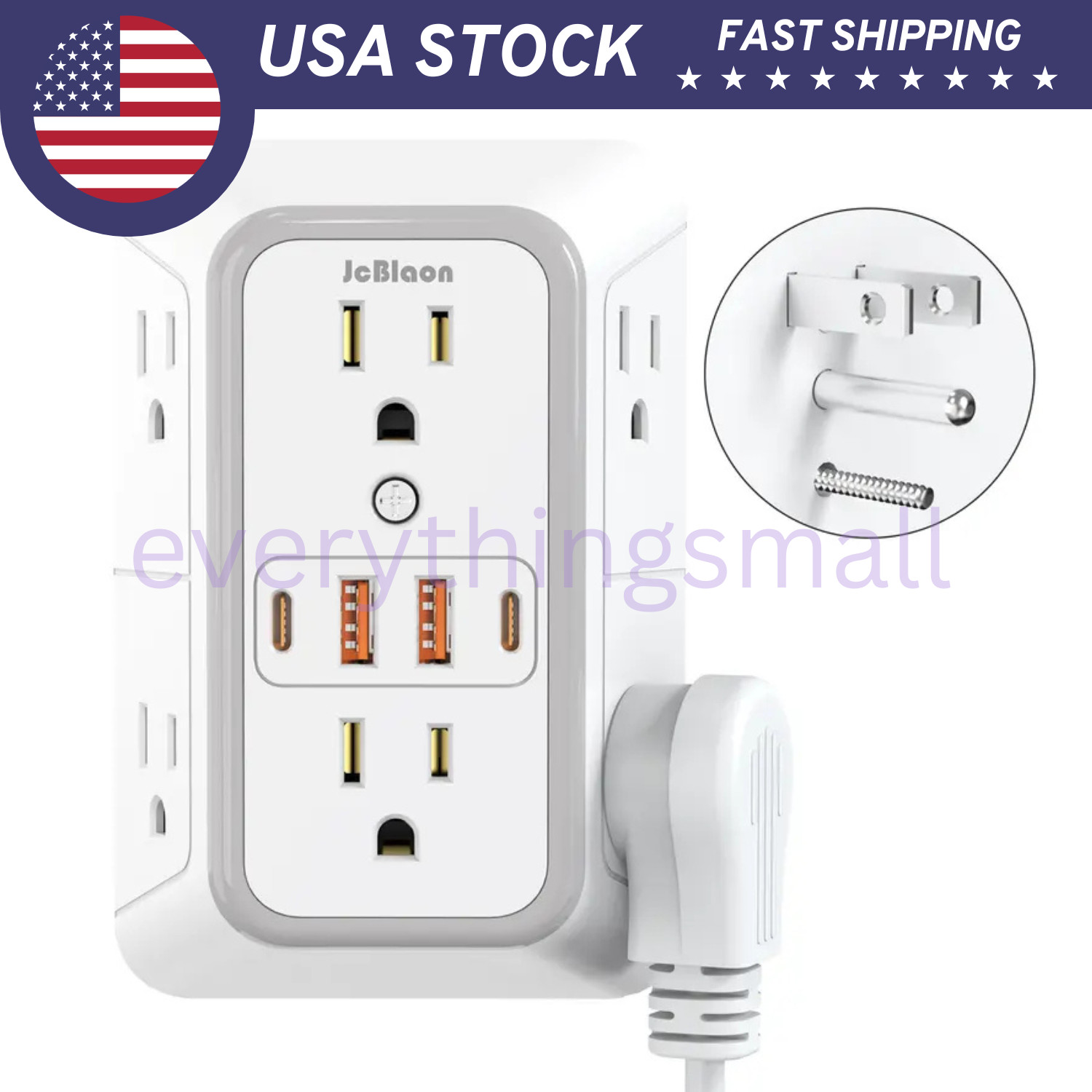 10 in 1 Wall Outlet Surge Protector with 6 AC Sockets + 4 USB Ports (2 USB-C)